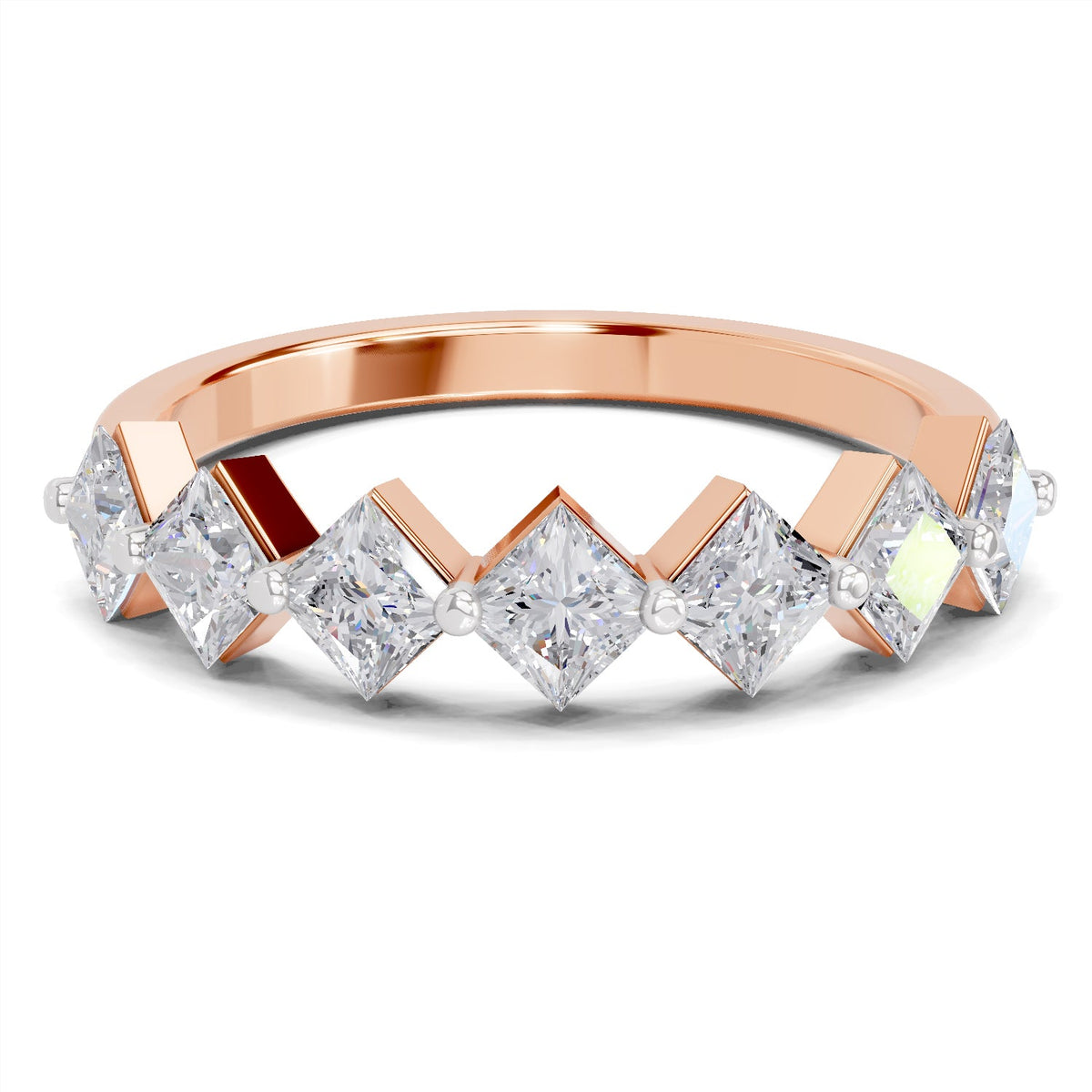 Delicate Princess-Cut Seven-Stone Diamond Band Ring