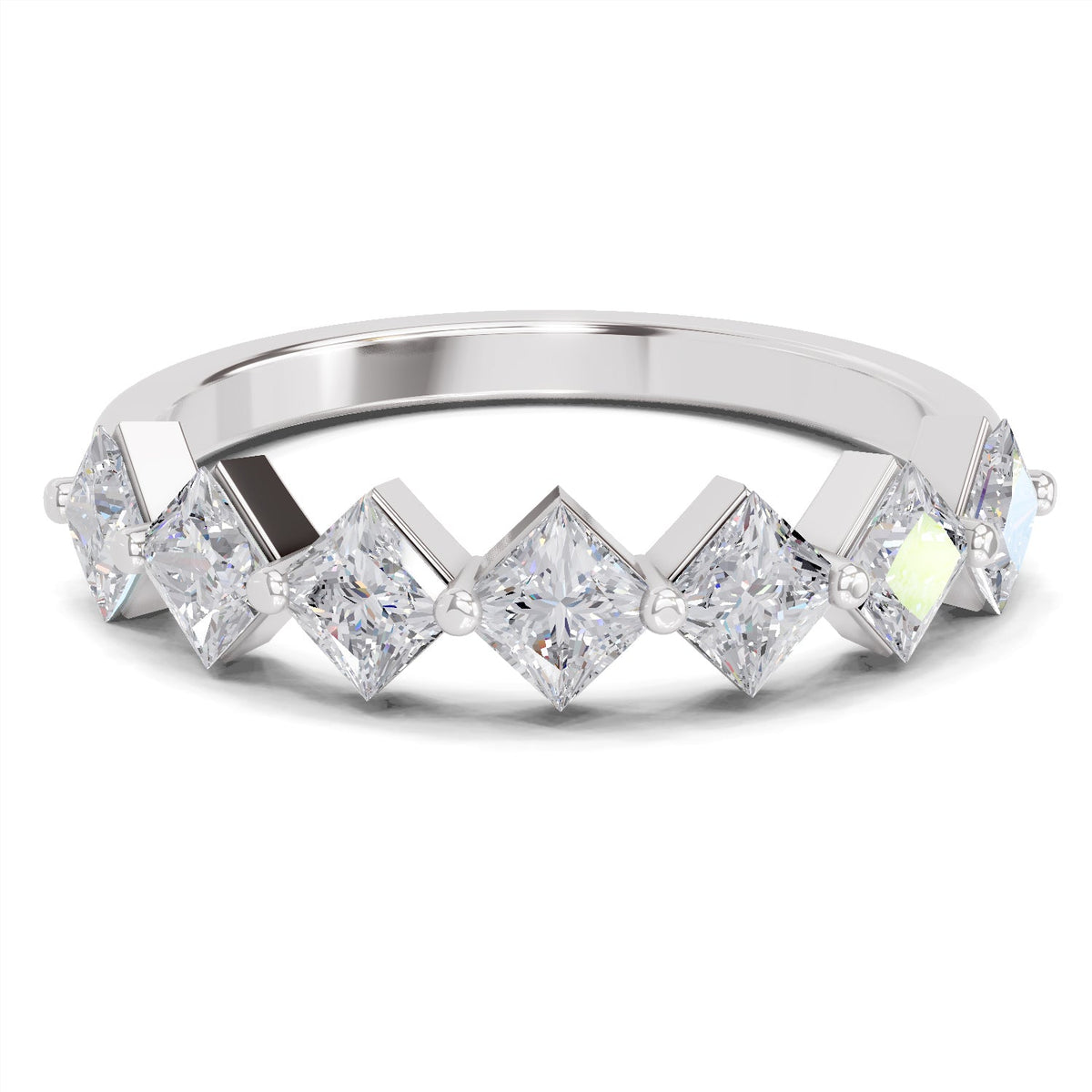 Delicate Princess-Cut Seven-Stone Diamond Band Ring