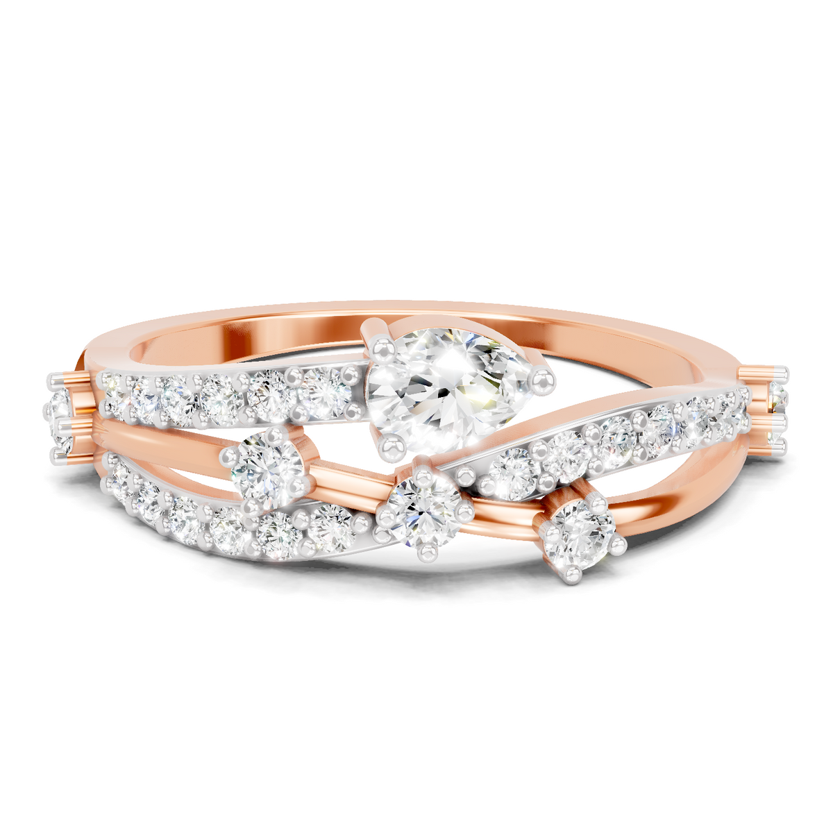 Sparkling Pear Bypass Diamond Ring