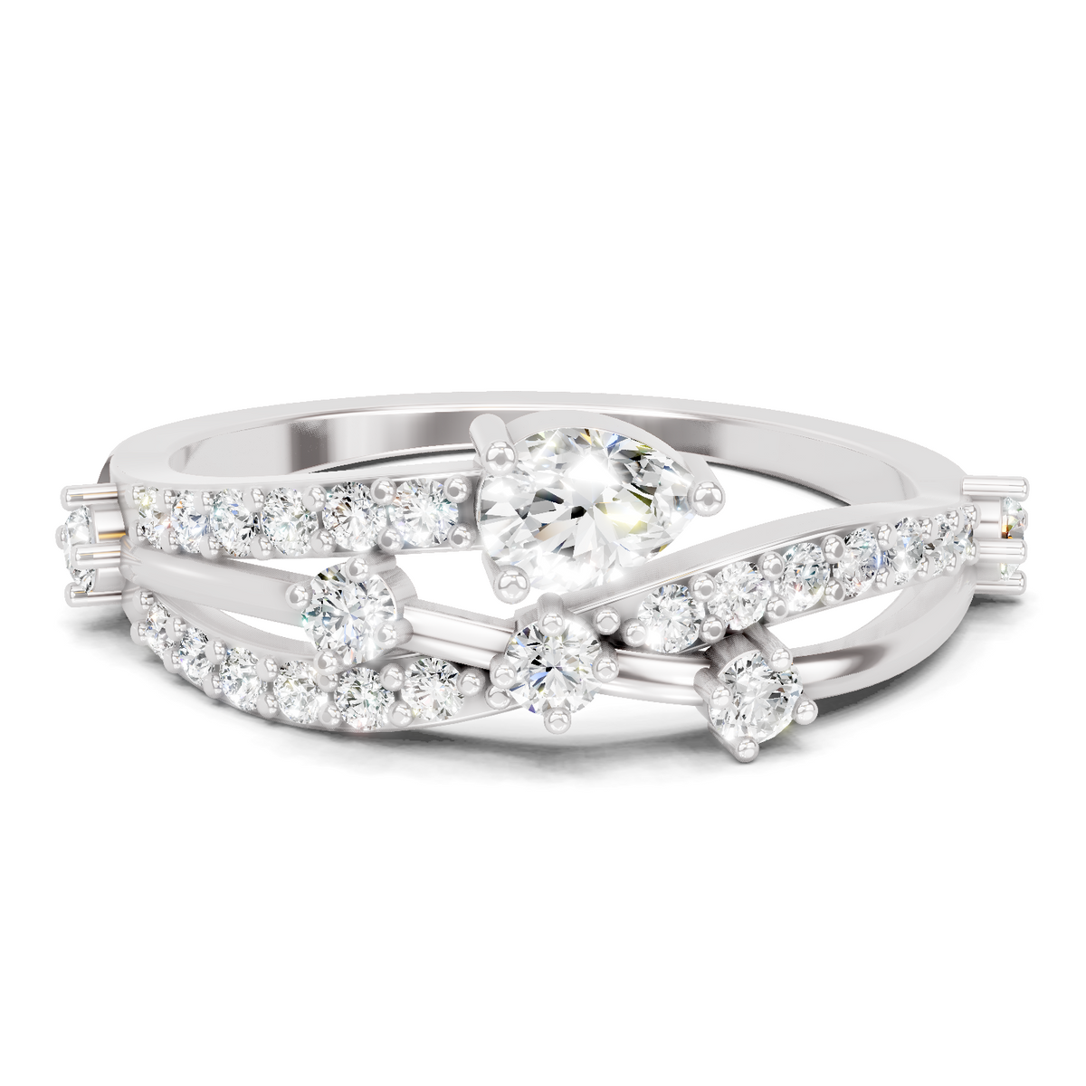 Sparkling Pear Bypass Diamond Ring