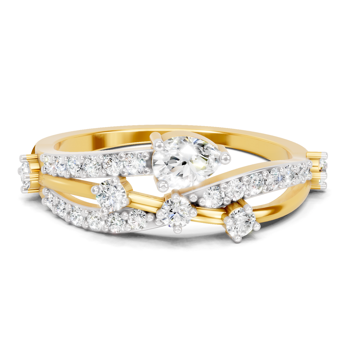 Sparkling Pear Bypass Diamond Ring