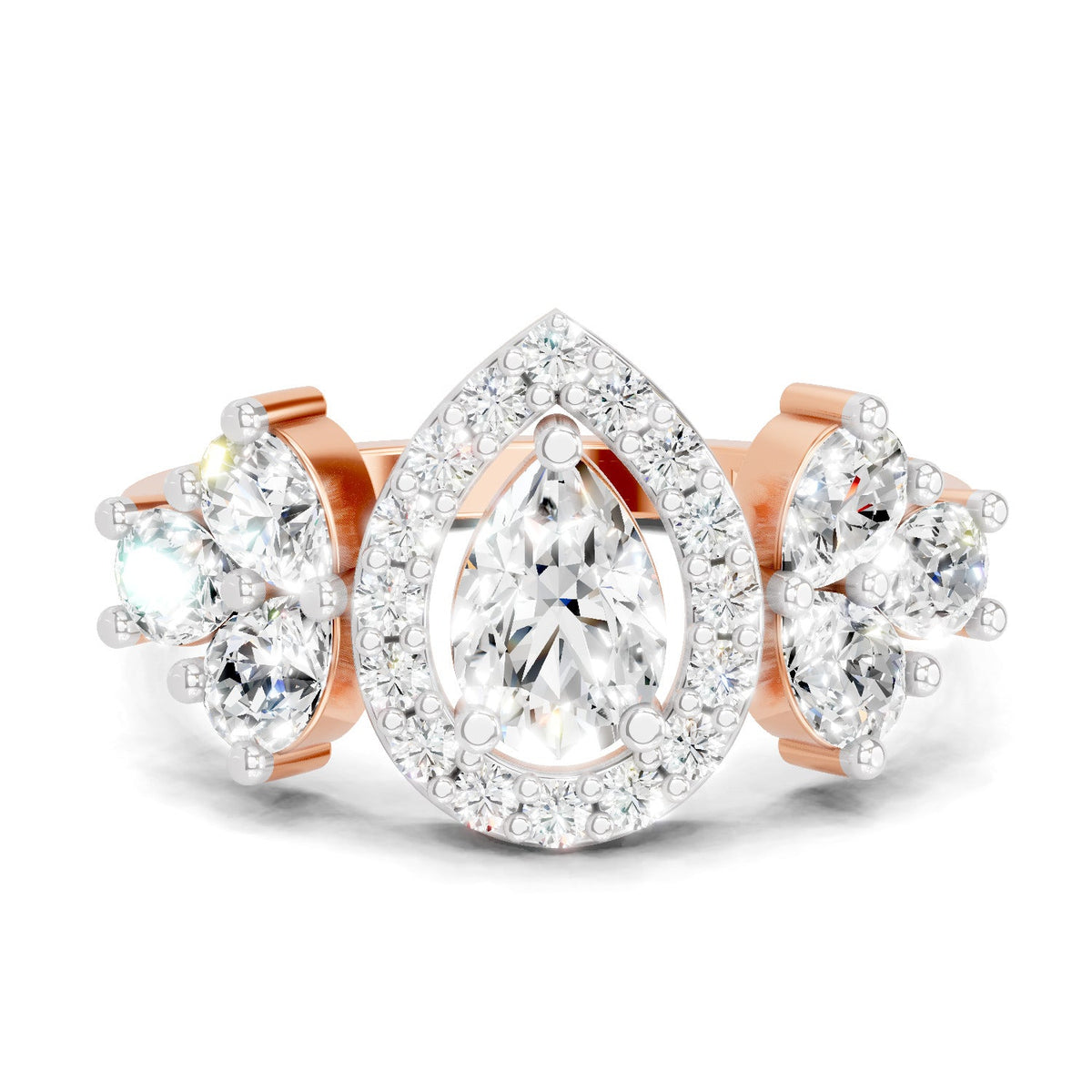 Graceful Pear Halo Diamond Ring