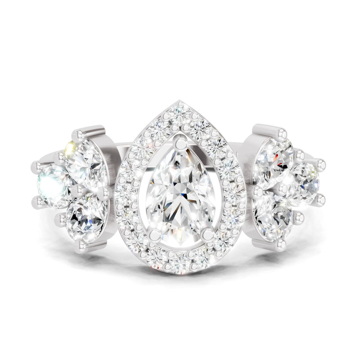 Graceful Pear Halo Diamond Ring