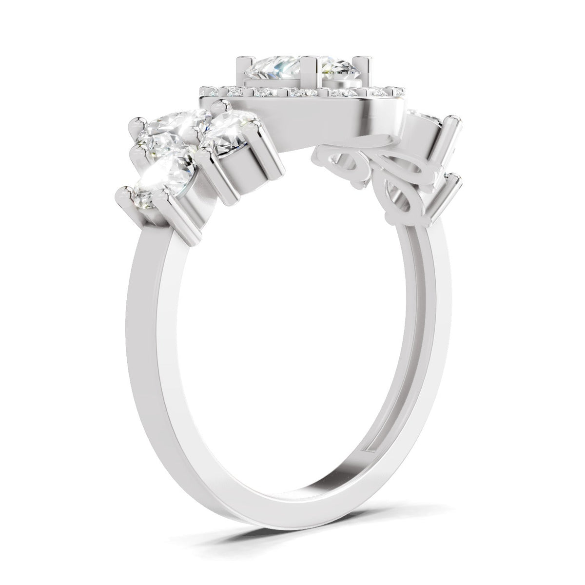 Graceful Pear Halo Diamond Ring