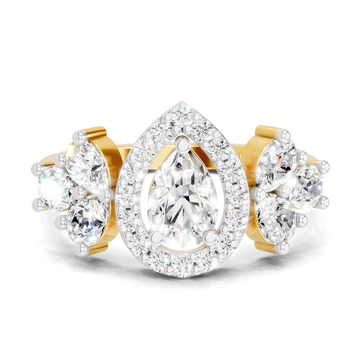 Graceful Pear Halo Diamond Ring