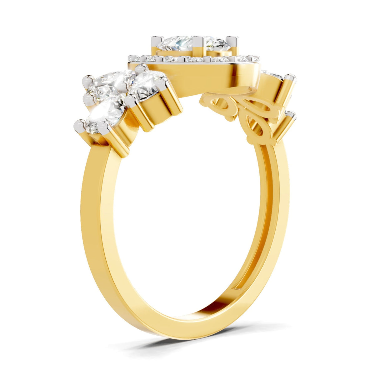 Graceful Pear Halo Diamond Ring