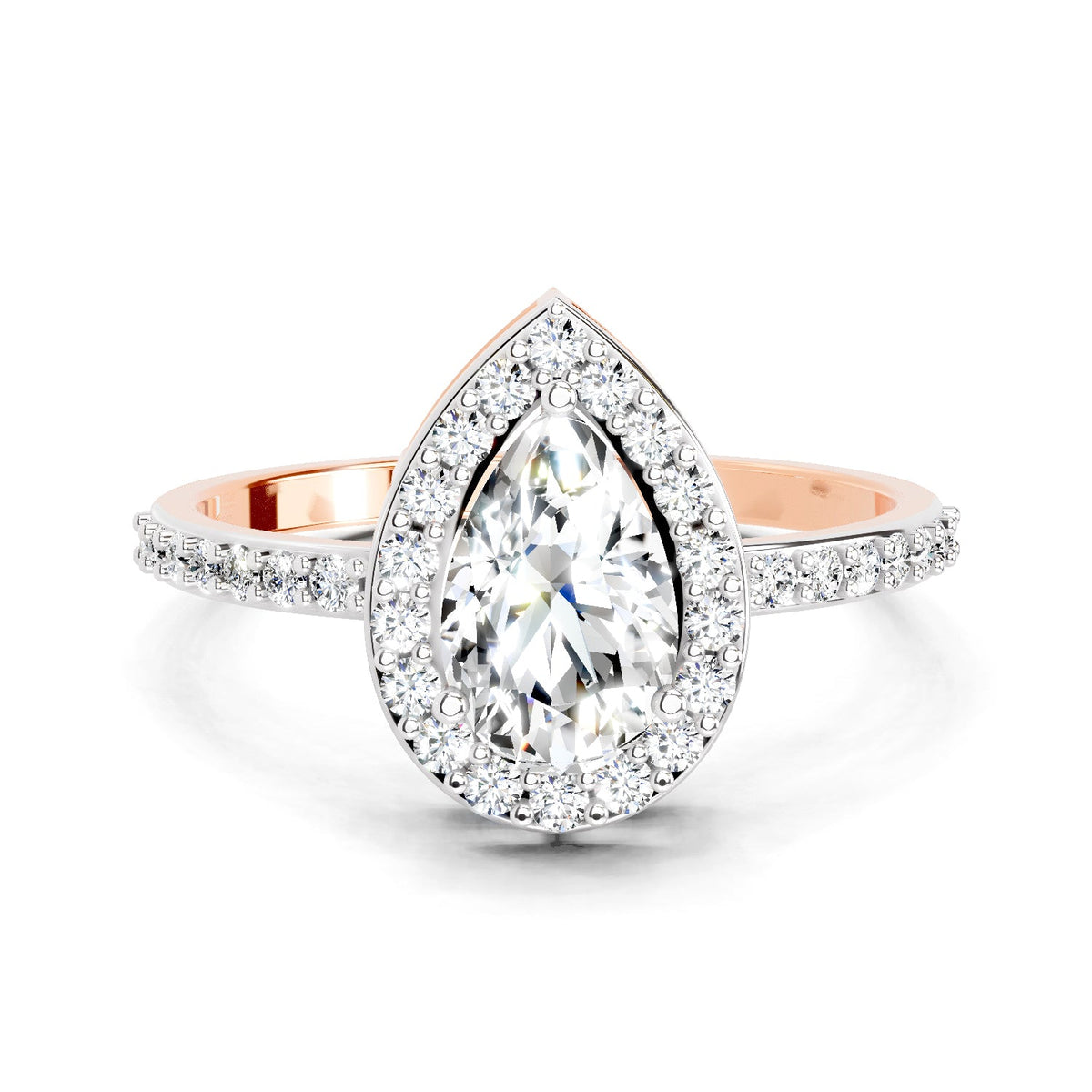 Gleaming Pear Halo Diamond Engagement Ring