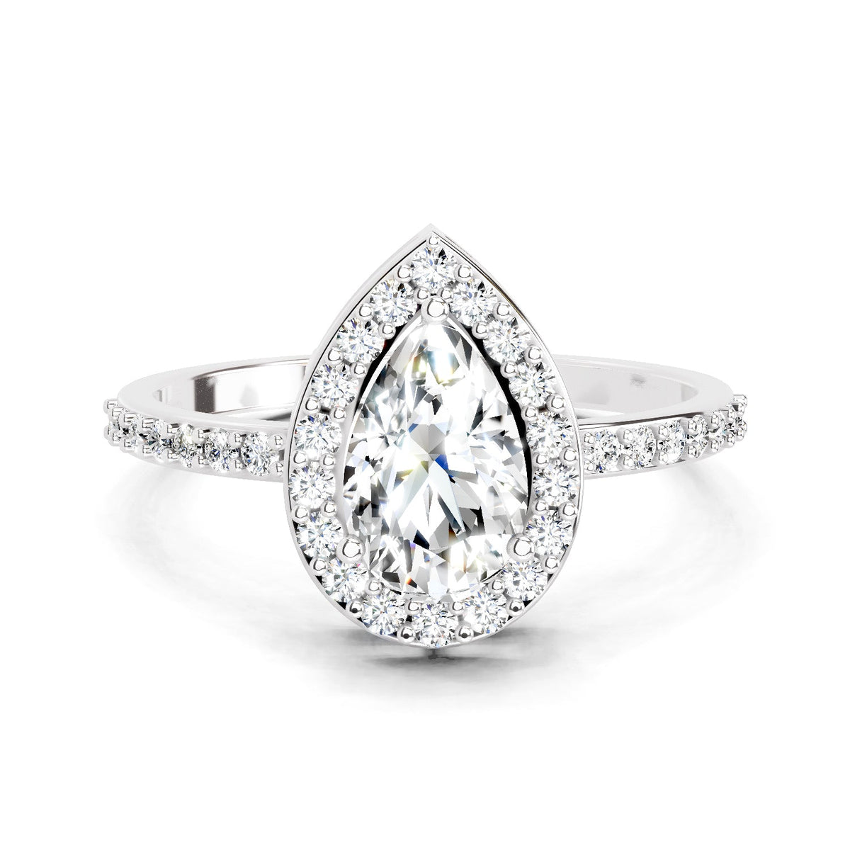 Gleaming Pear Halo Diamond Engagement Ring