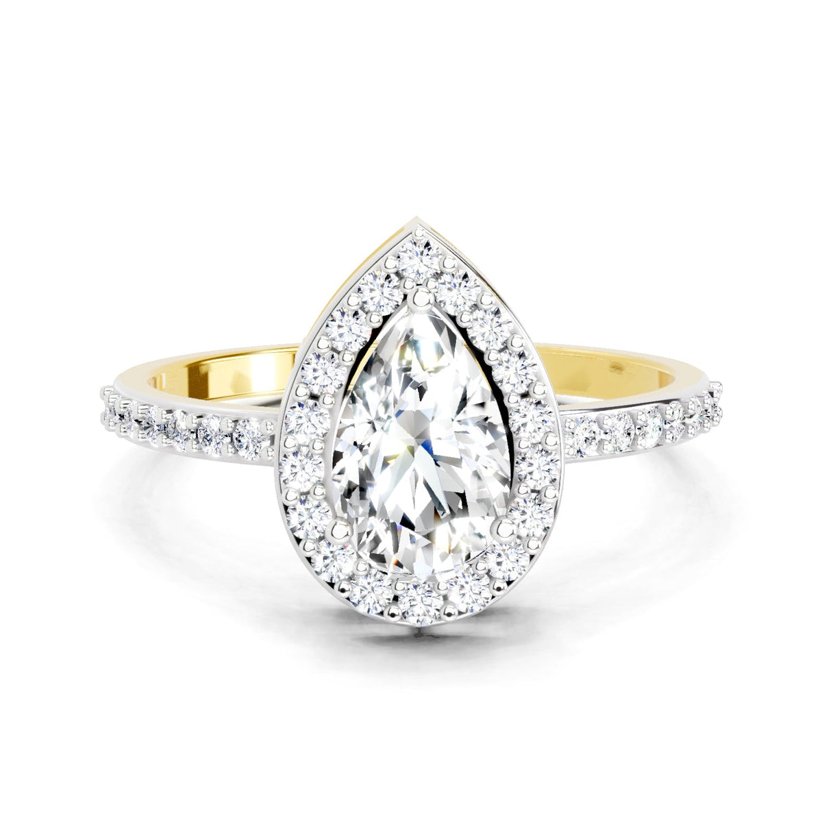Gleaming Pear Halo Diamond Engagement Ring