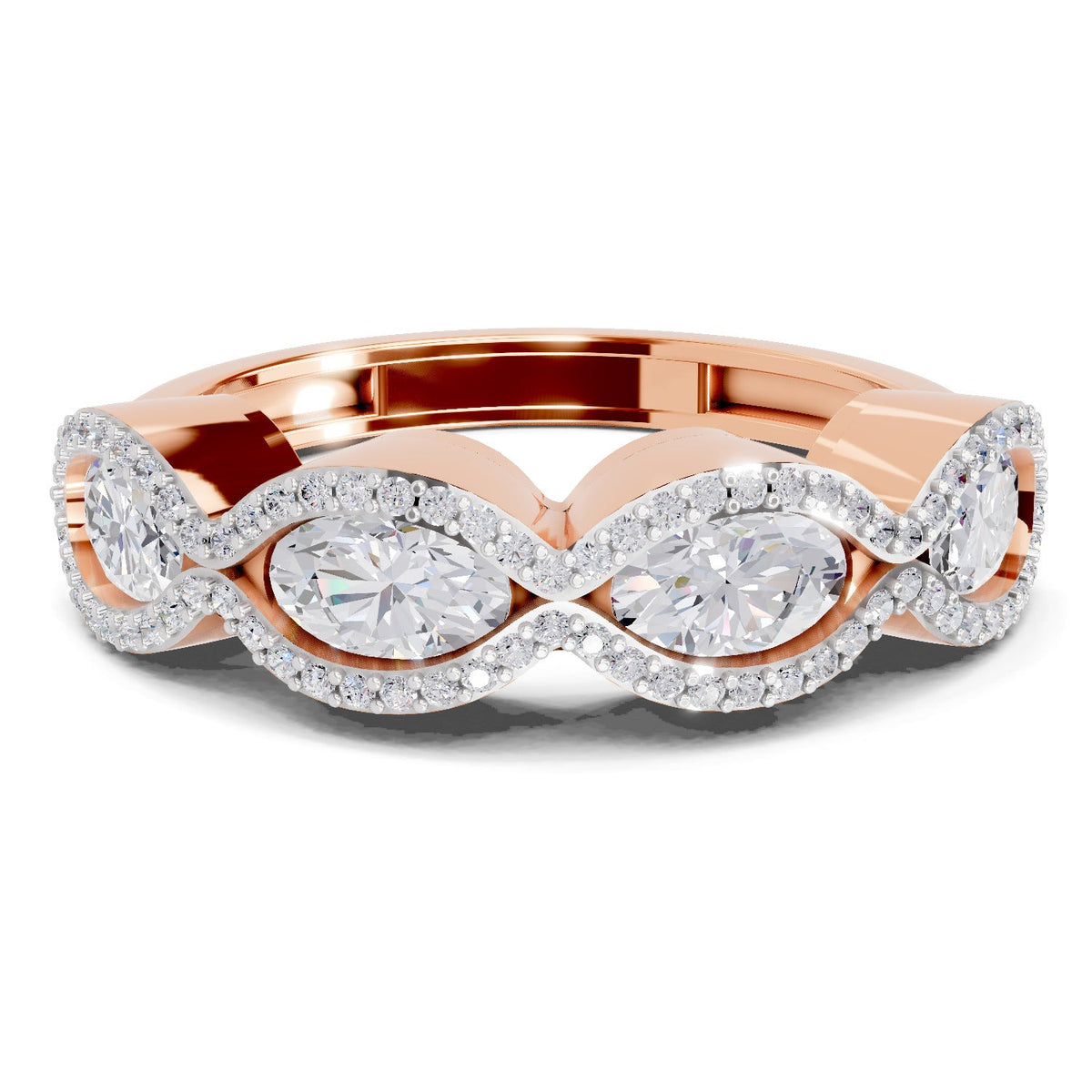 Glistening Oval Wave Diamond Engagement Ring