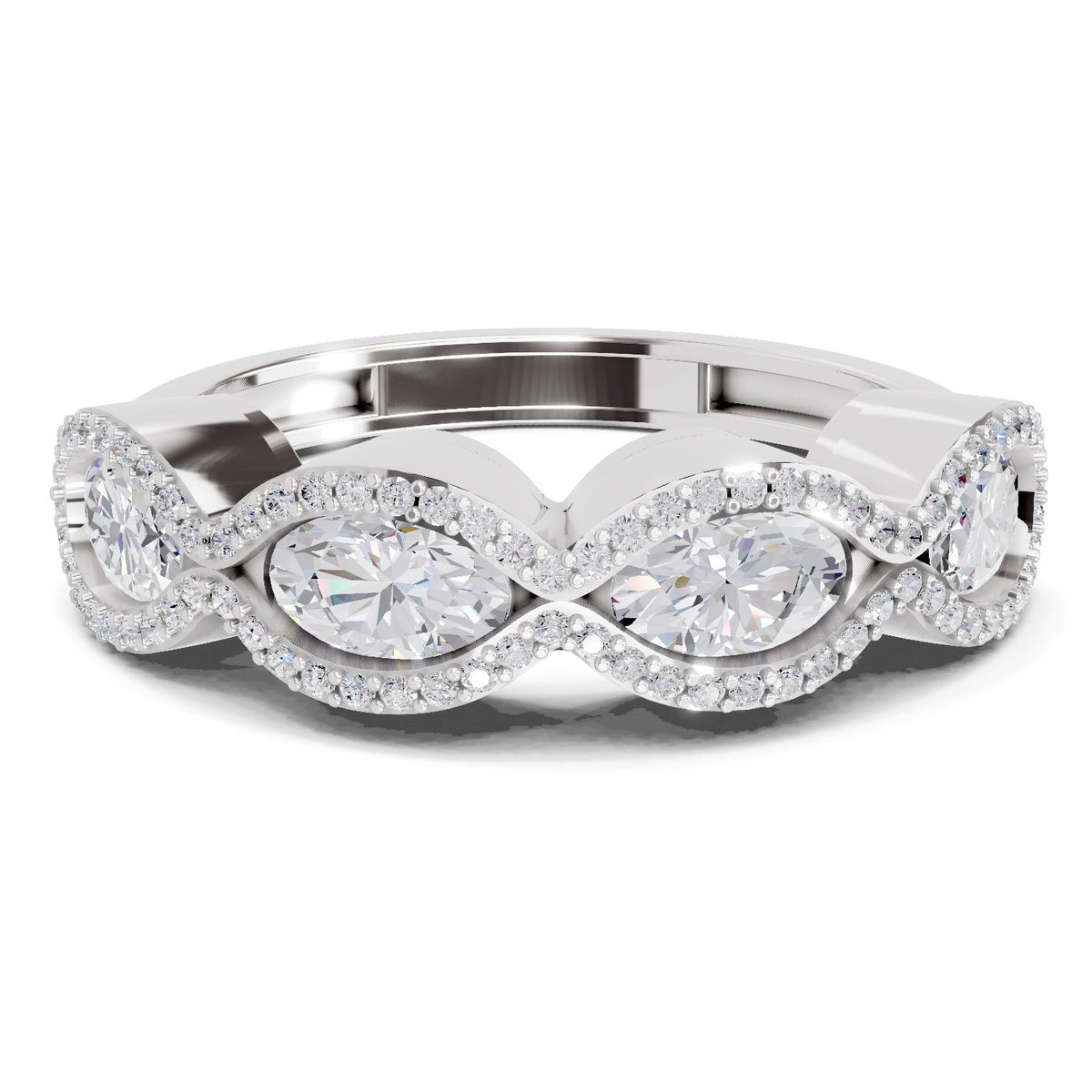 Glistening Oval Wave Diamond Engagement Ring