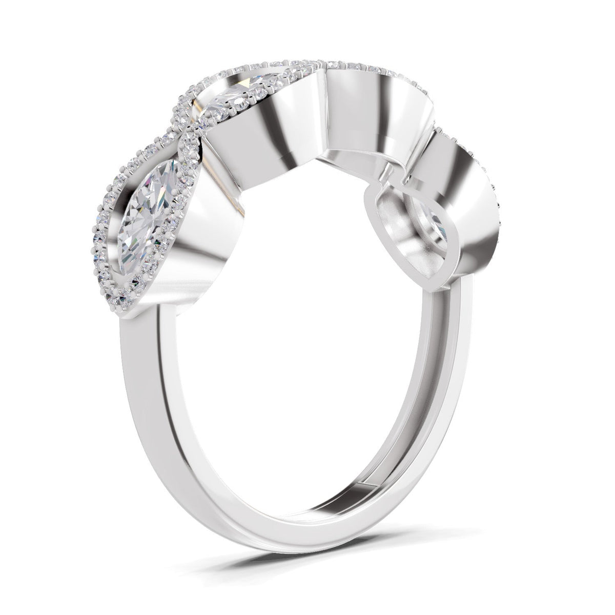 Glistening Oval Wave Diamond Engagement Ring
