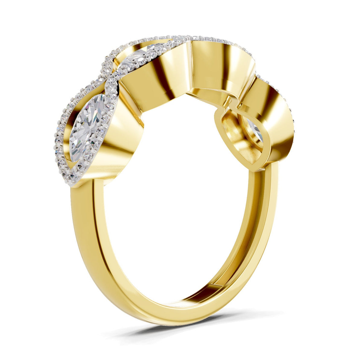 Glistening Oval Wave Diamond Engagement Ring