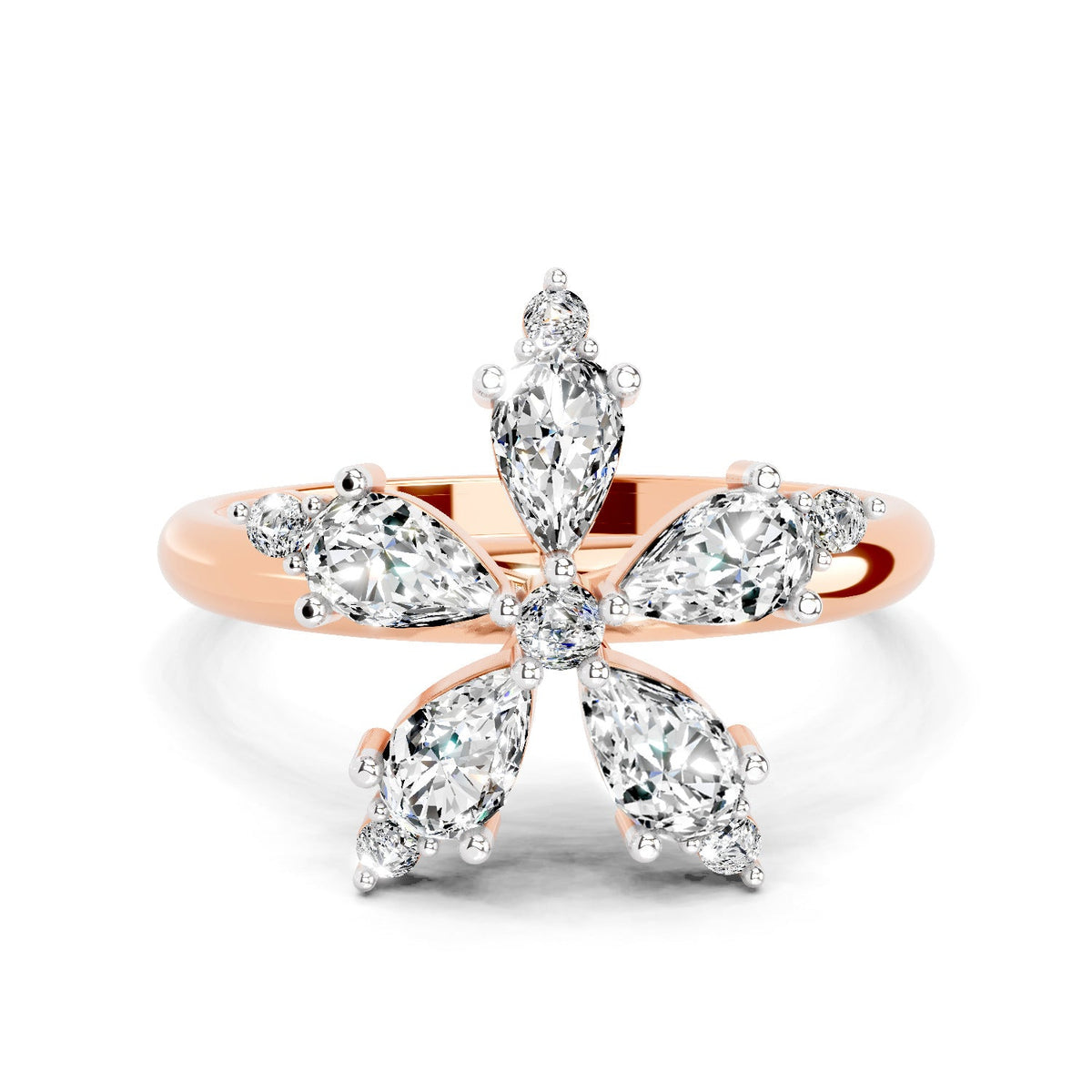 Radiant Pear Floral Diamond Ring