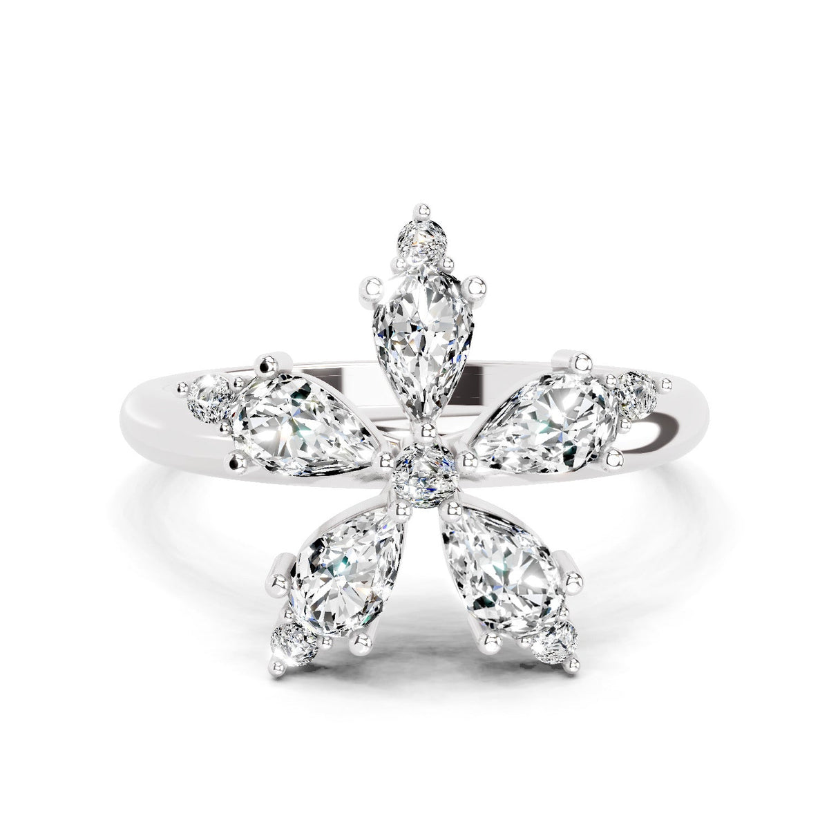 Radiant Pear Floral Diamond Ring
