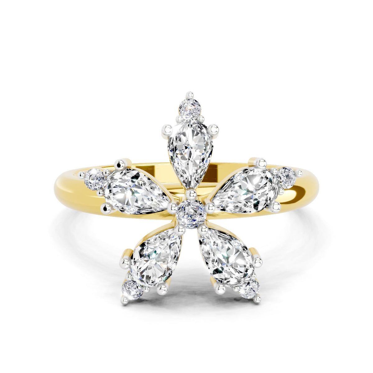 Radiant Pear Floral Diamond Ring