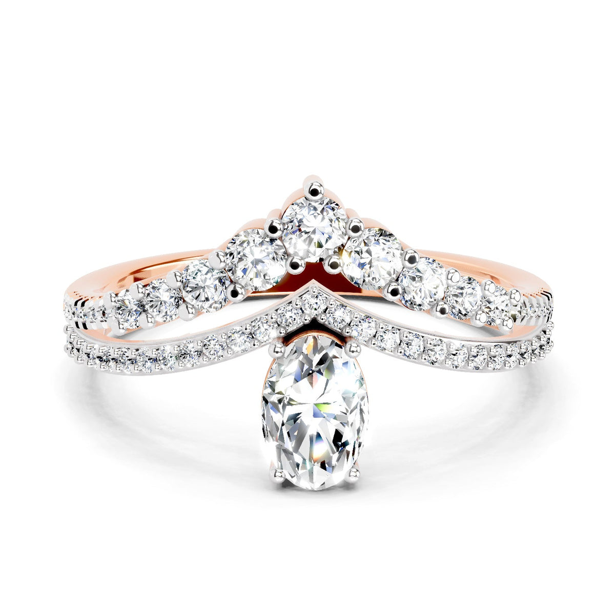 Refined Oval Crown Diamond Ring