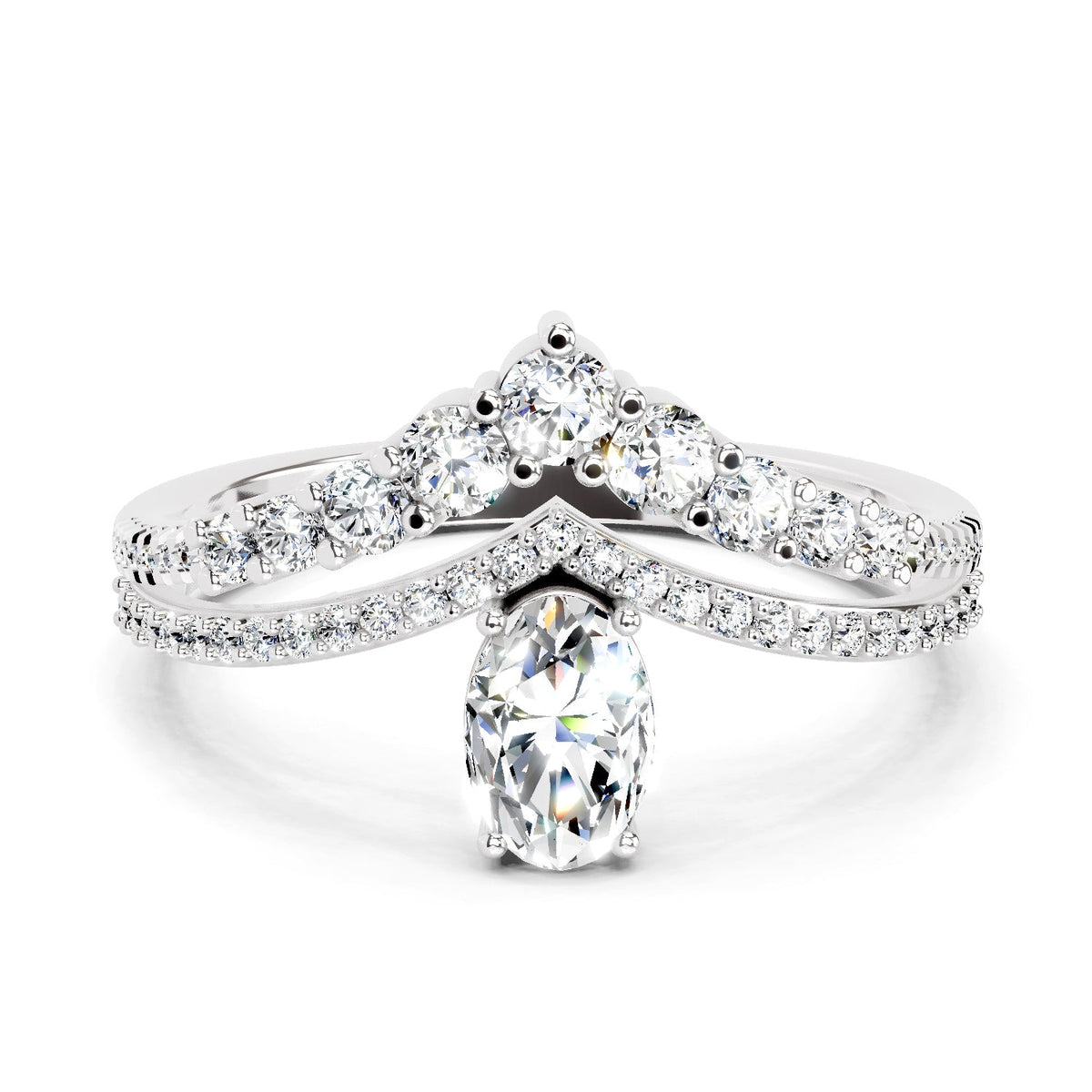 Refined Oval Crown Diamond Ring