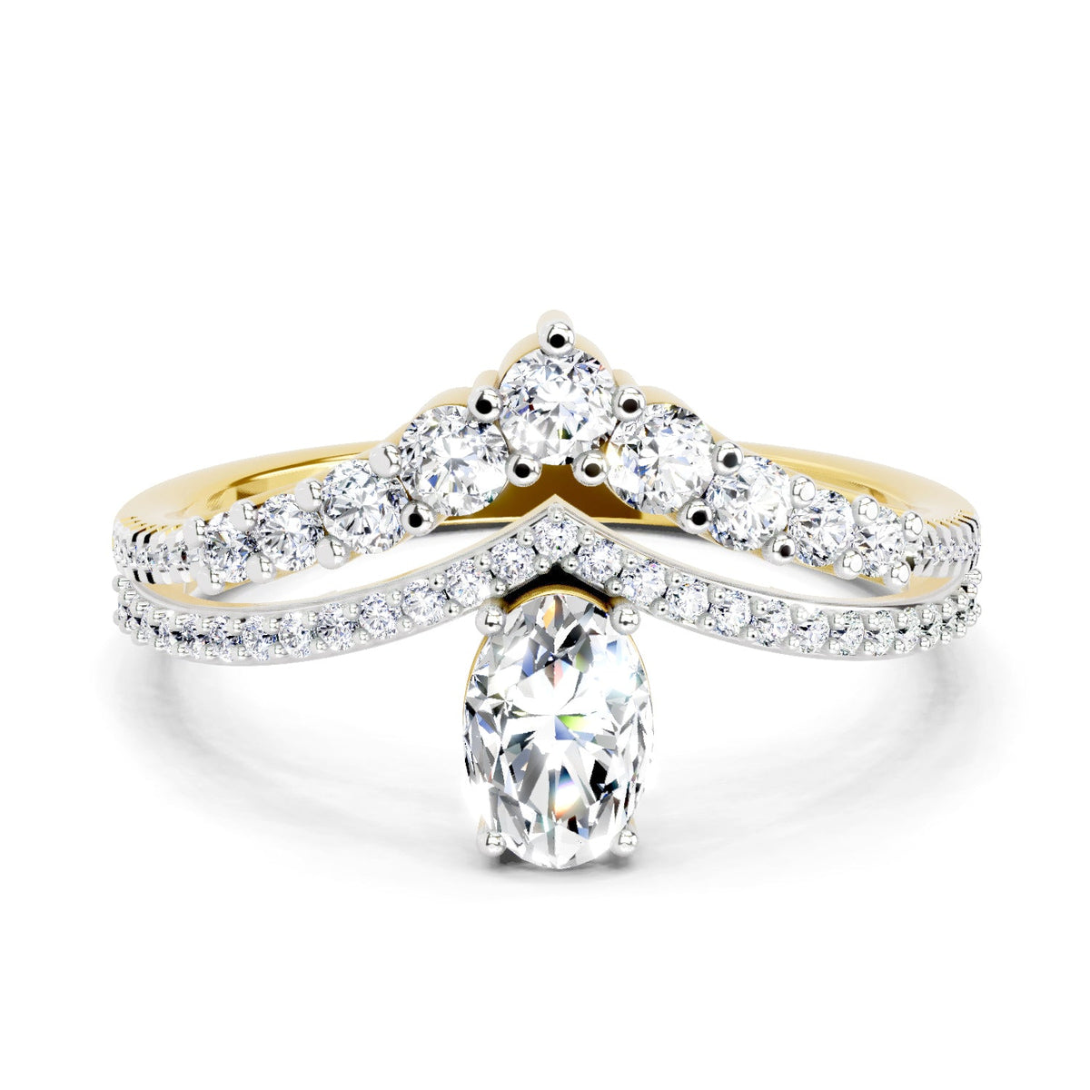 Refined Oval Crown Diamond Ring