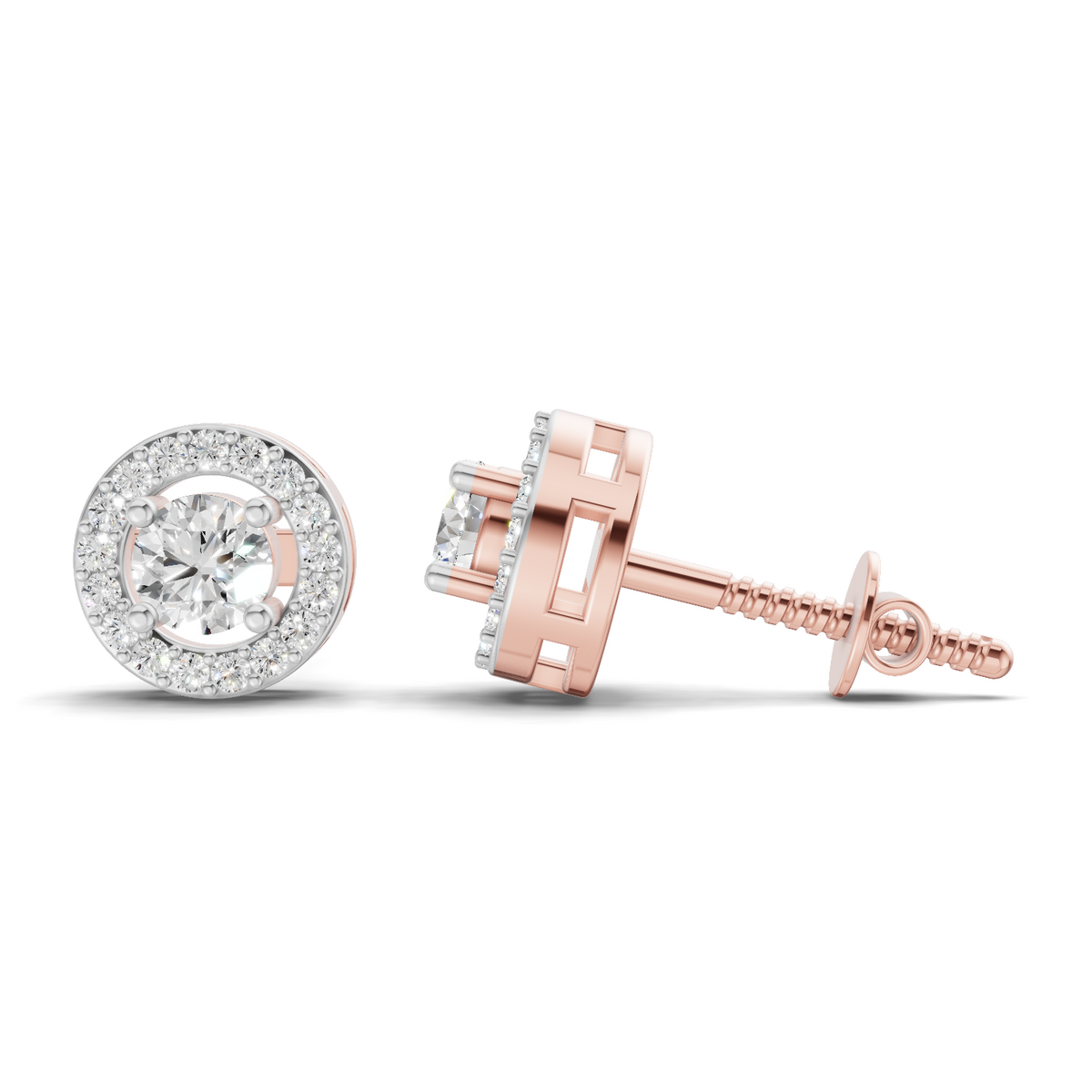 Glistening Round Halo Diamond Stud Earrings