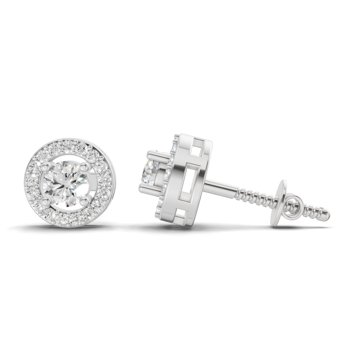 Glistening Round Halo Diamond Stud Earrings