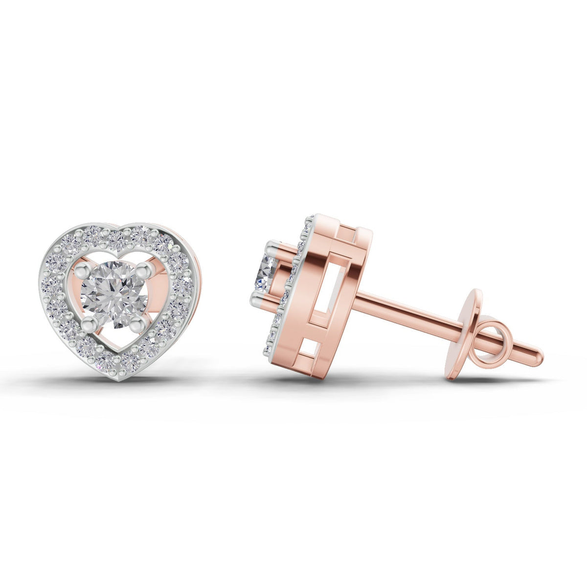 Glistening Heart Halo Diamond Stud Earrings