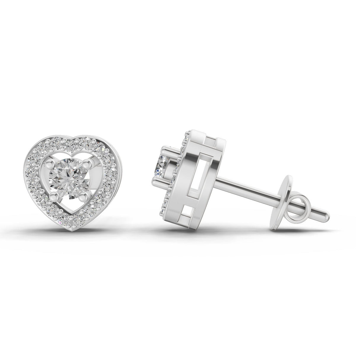 Glistening Heart Halo Diamond Stud Earrings