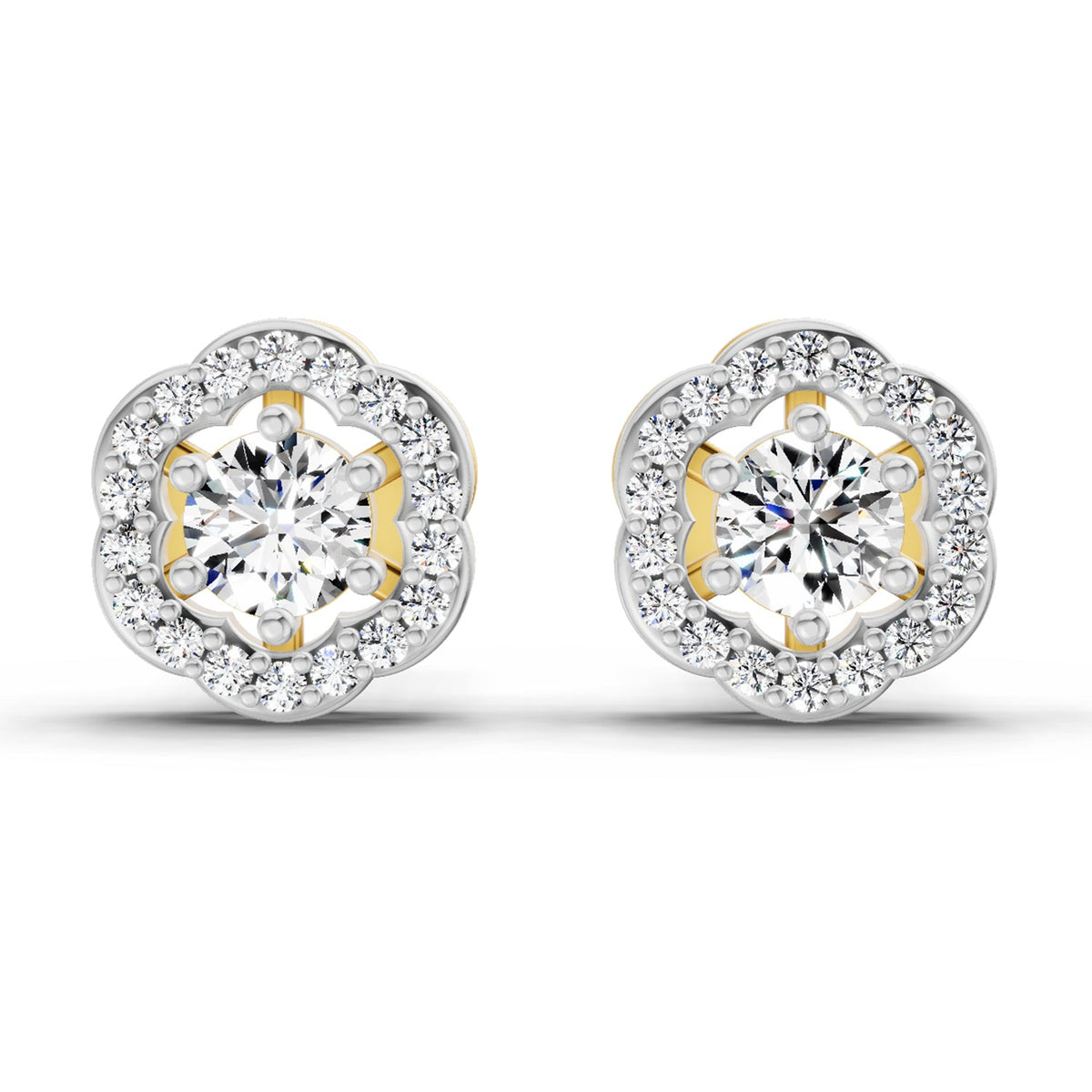 0.86 Carat Halo Diamond Stud Earrings 14K