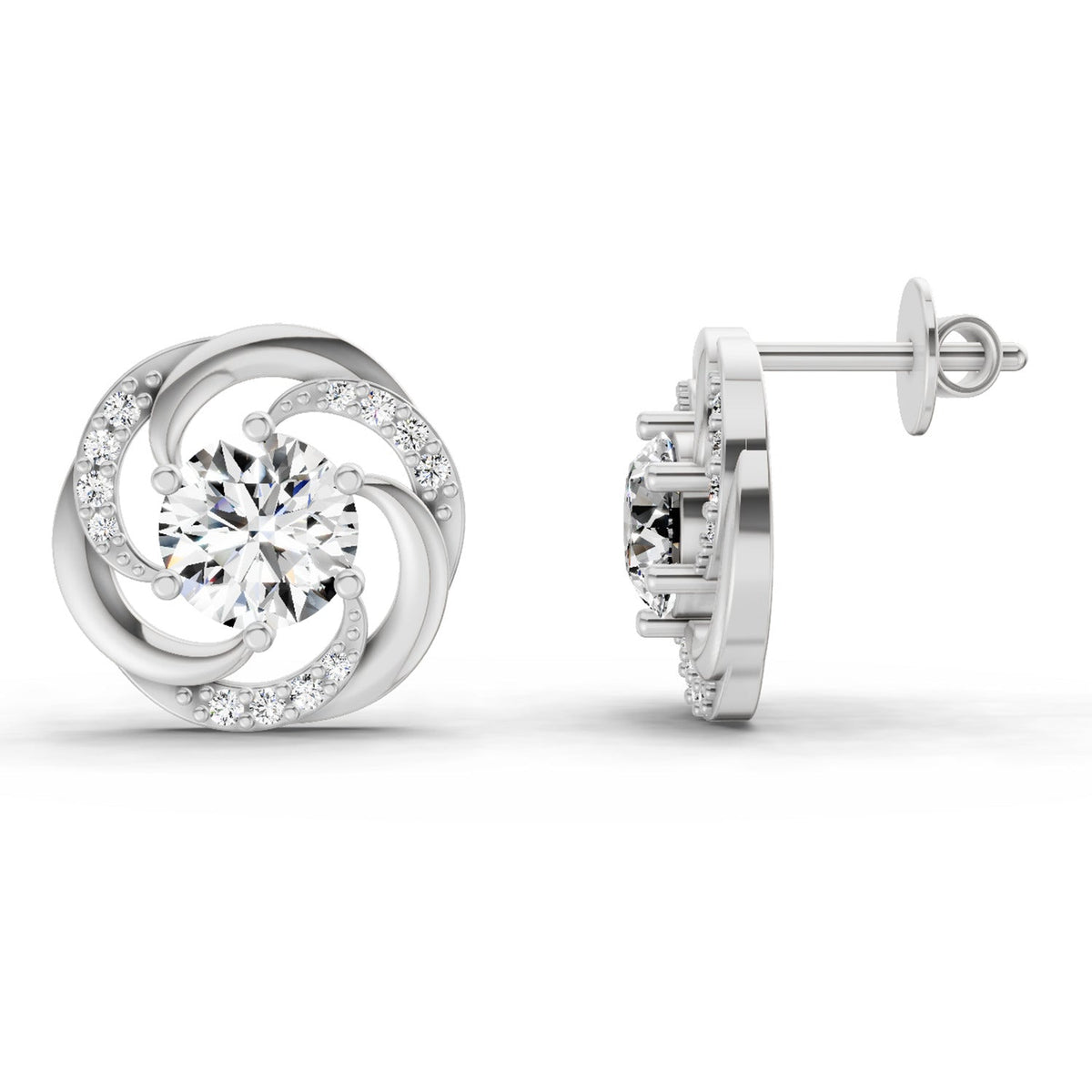Delicate Round Swirl Diamond Earrings