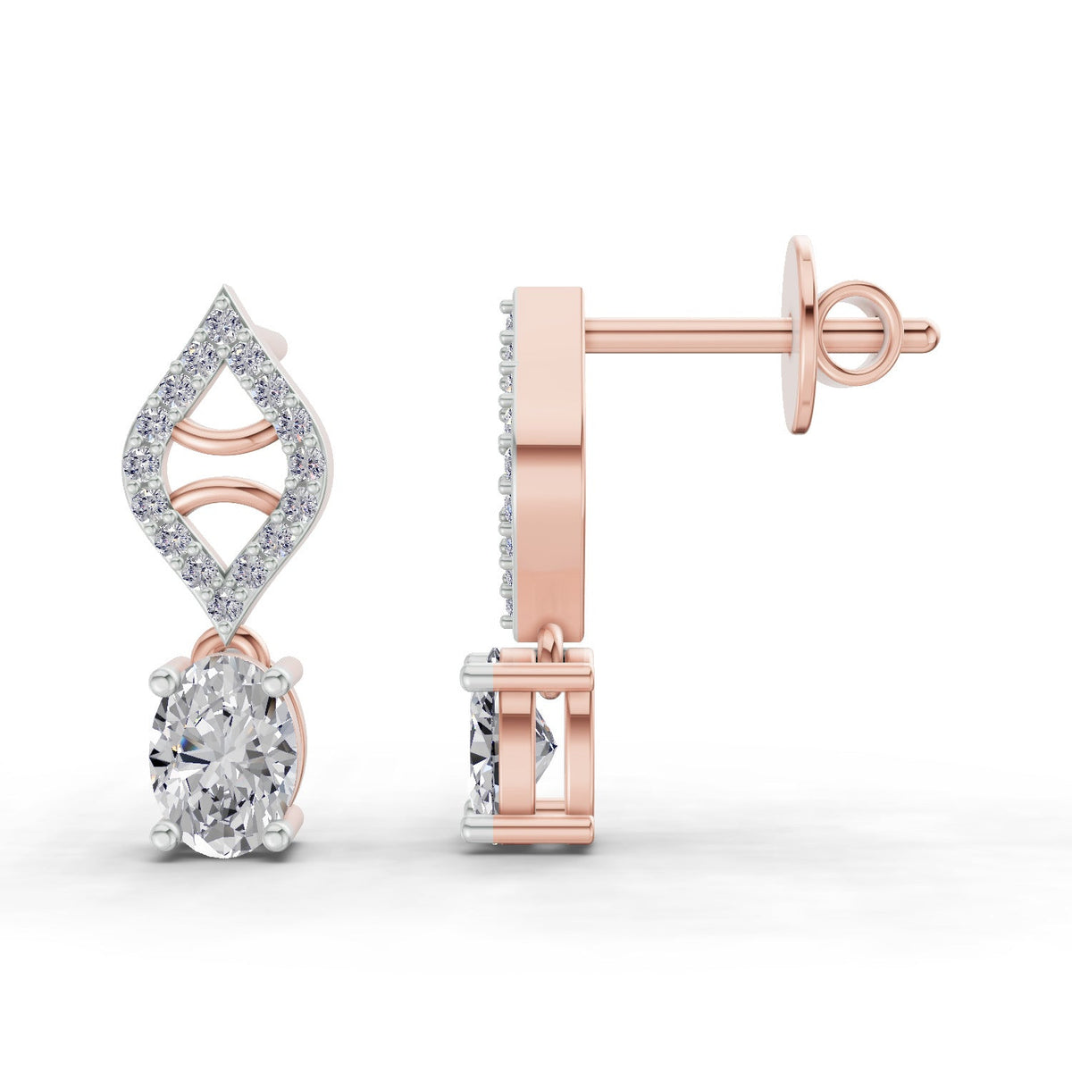 Opulent Oval Leaf Diamond Stud Earrings