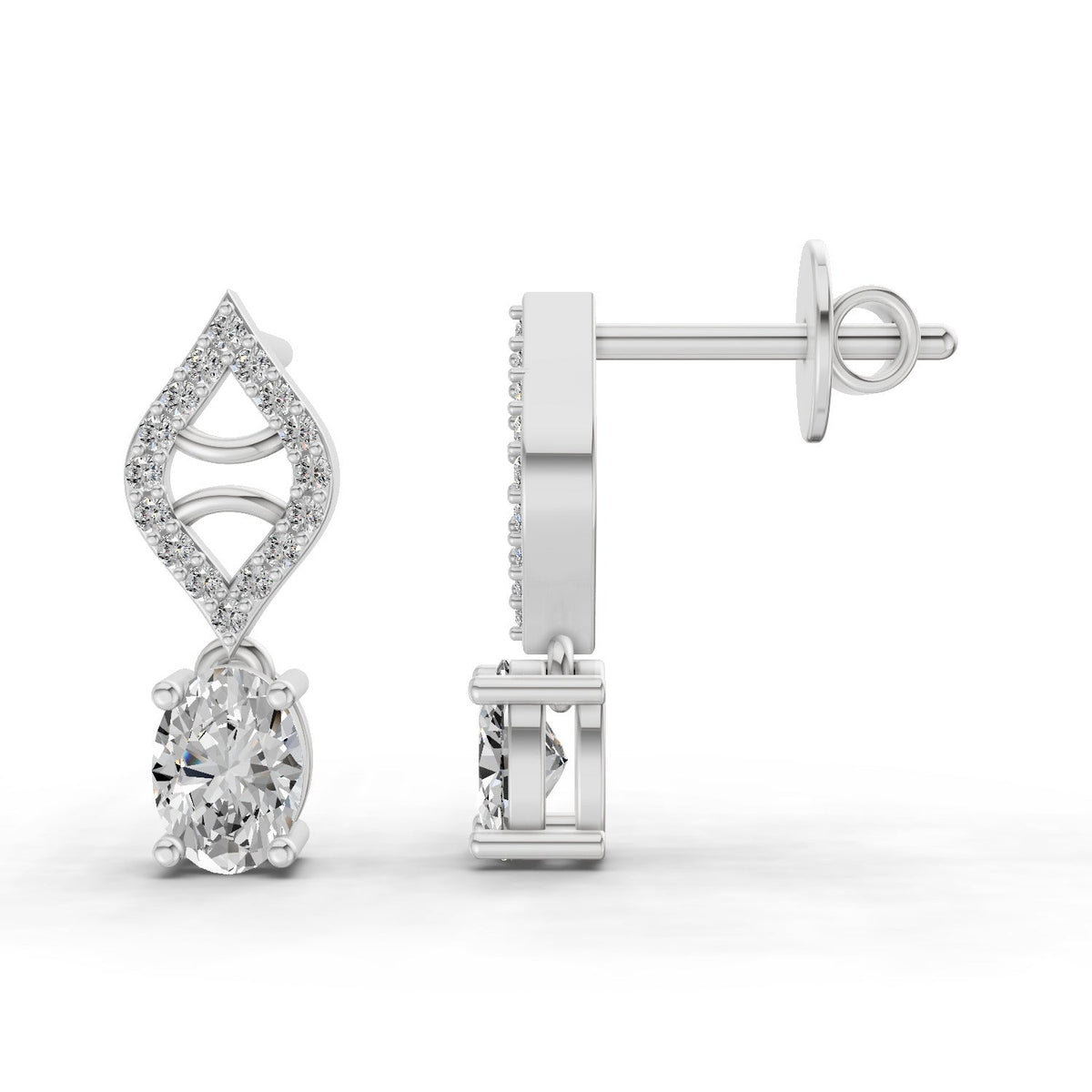 Opulent Oval Leaf Diamond Stud Earrings