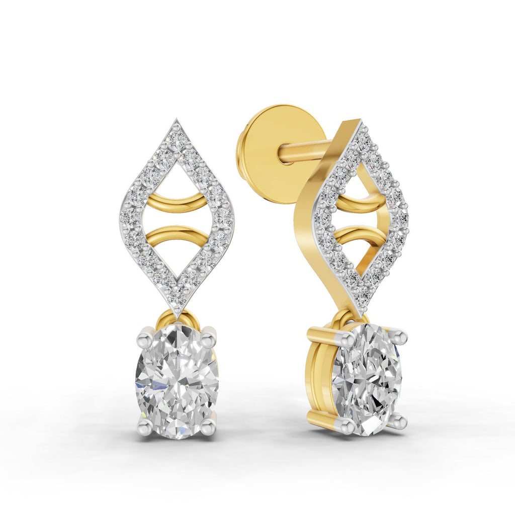 0.88 Carat Oval Diamond Leaf Drop Stud Earrings 14K