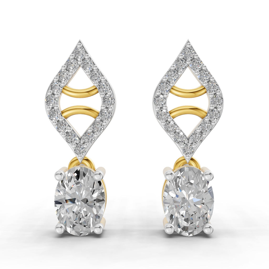 0.88 Carat Oval Diamond Leaf Drop Stud Earrings 14K