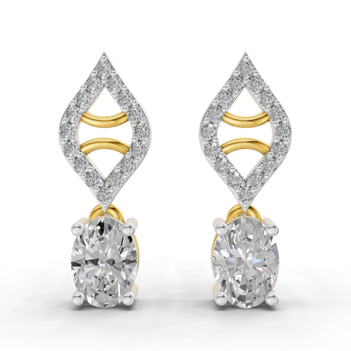 0.88 Carat Oval Diamond Leaf Drop Stud Earrings 14K
