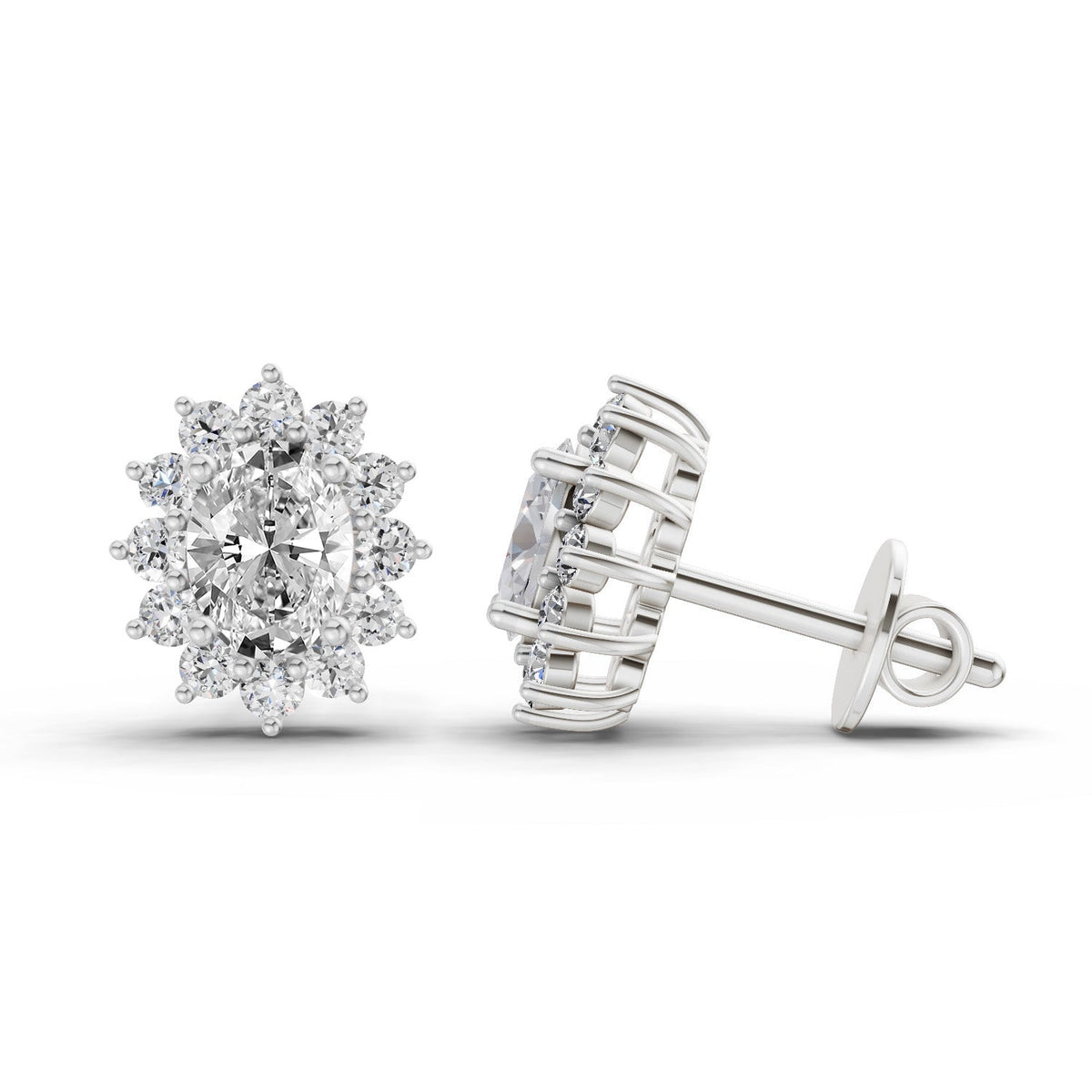 Enchanting Oval Cluster Diamond Stud Earrings