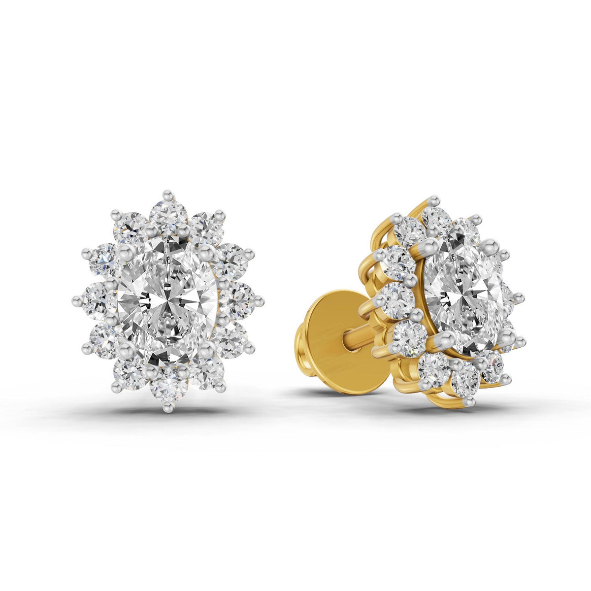 0.80 Carat Oval Cluster Diamond Stud Earrings 14K