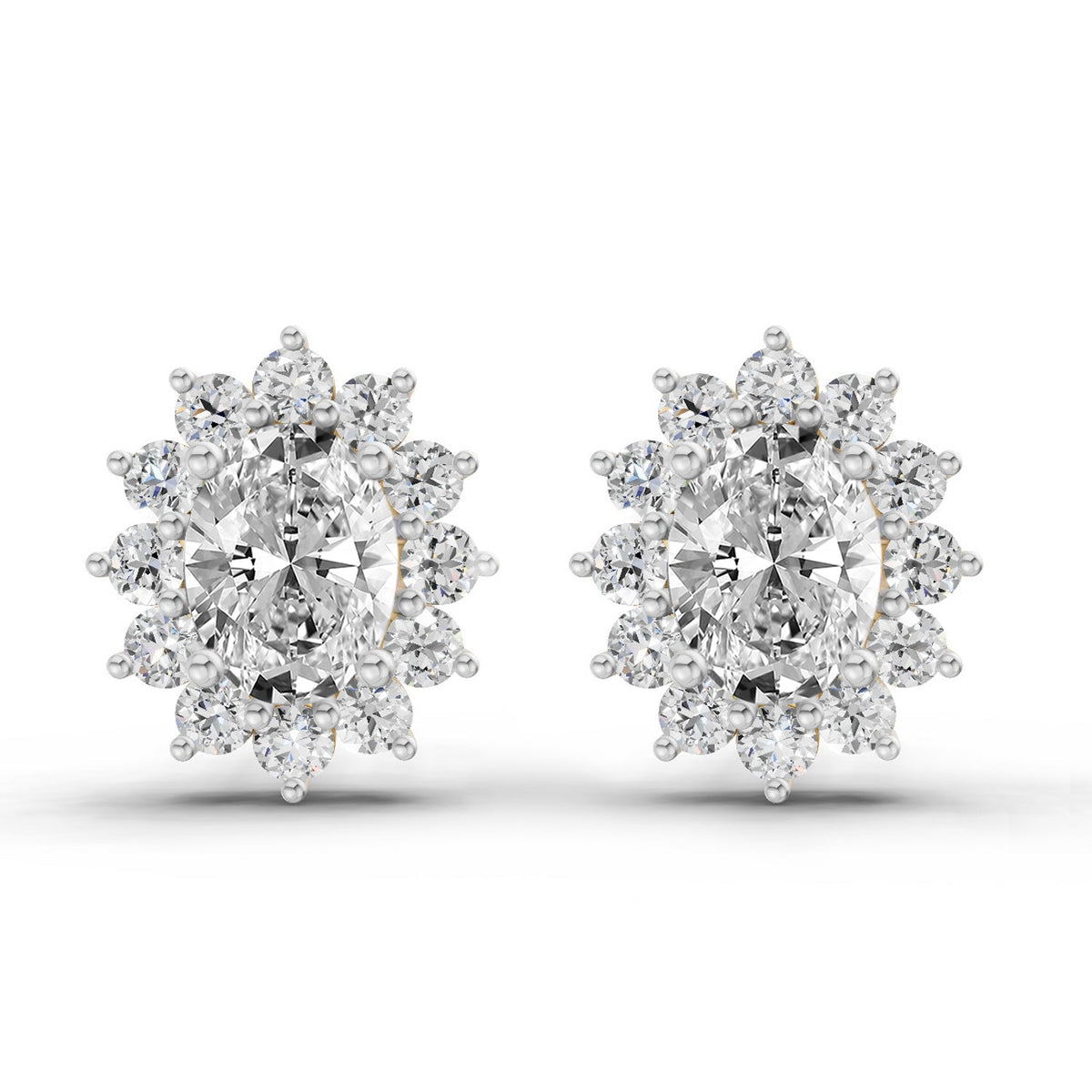 0.80 Carat Oval Cluster Diamond Stud Earrings 14K