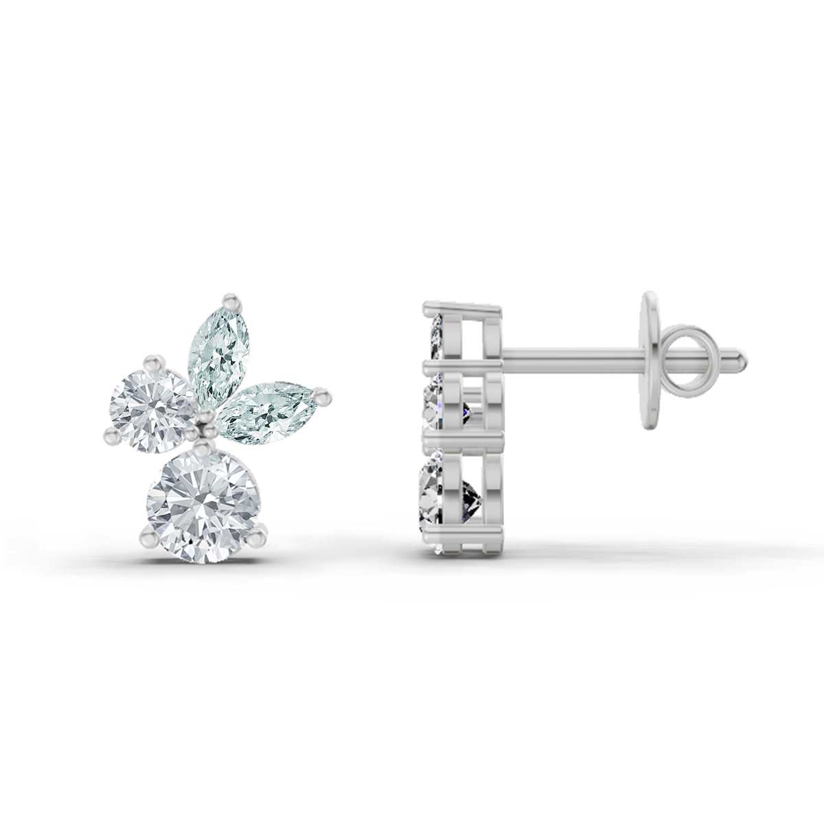 Opulent Floral Diamond Stud Earrings