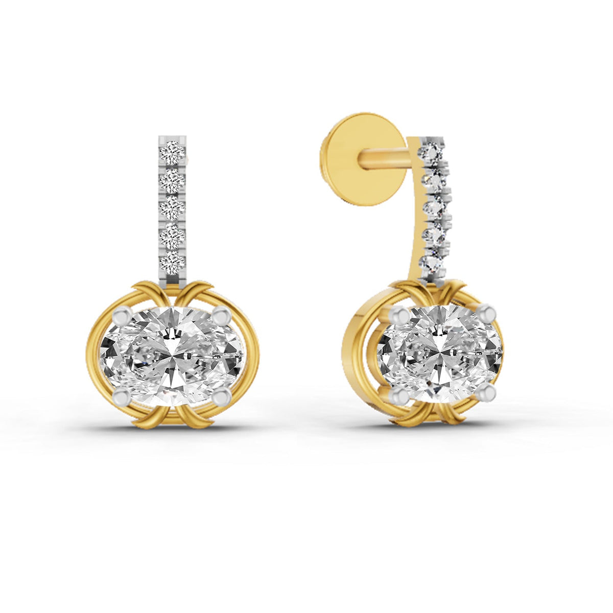 1.14 Ct Drop Oval Shape Diamond Earrings 14K