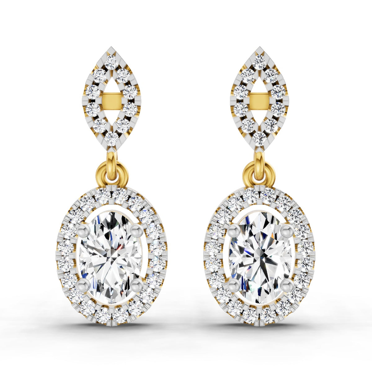 1.42 Carat Oval Shape Dangle Diamond Earrings 14K