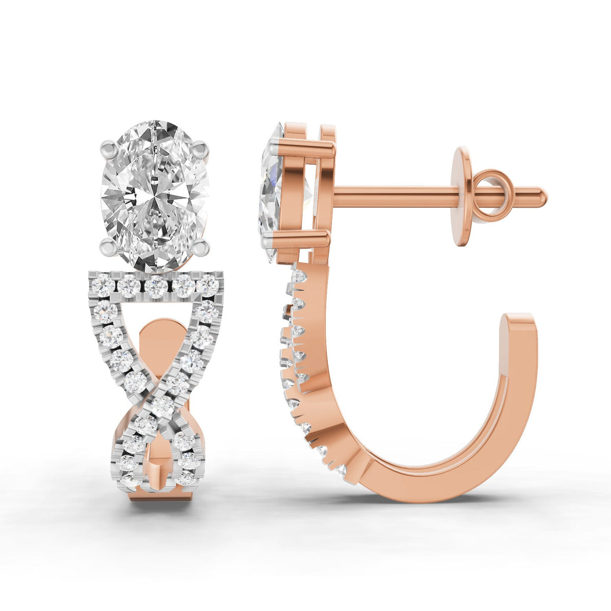 Refined Oval Infinity Diamond Hoop Earrings