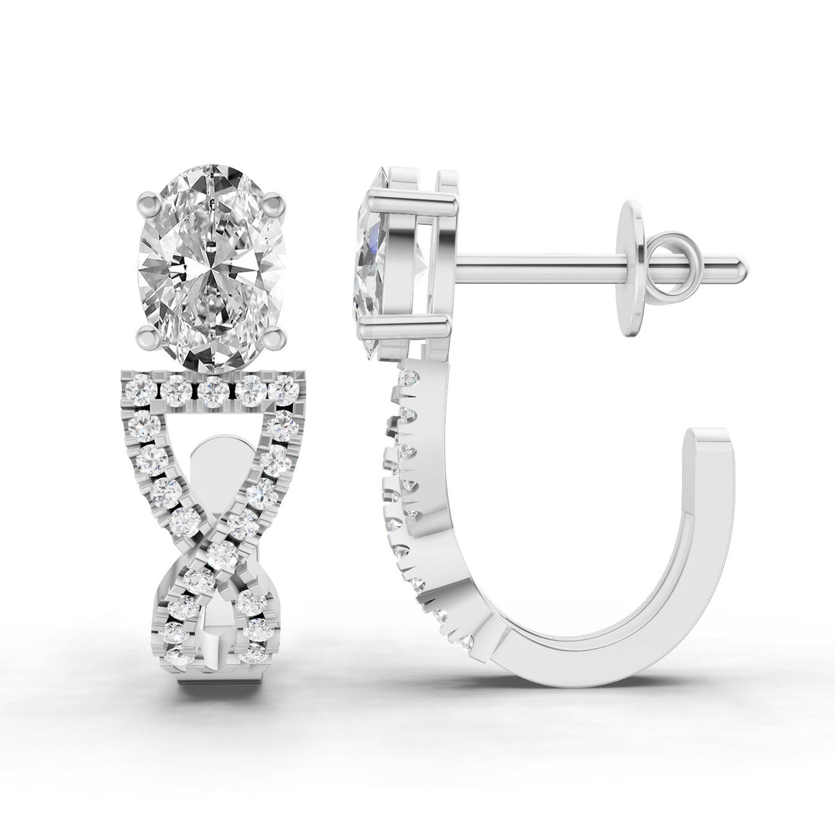 Refined Oval Infinity Diamond Hoop Earrings