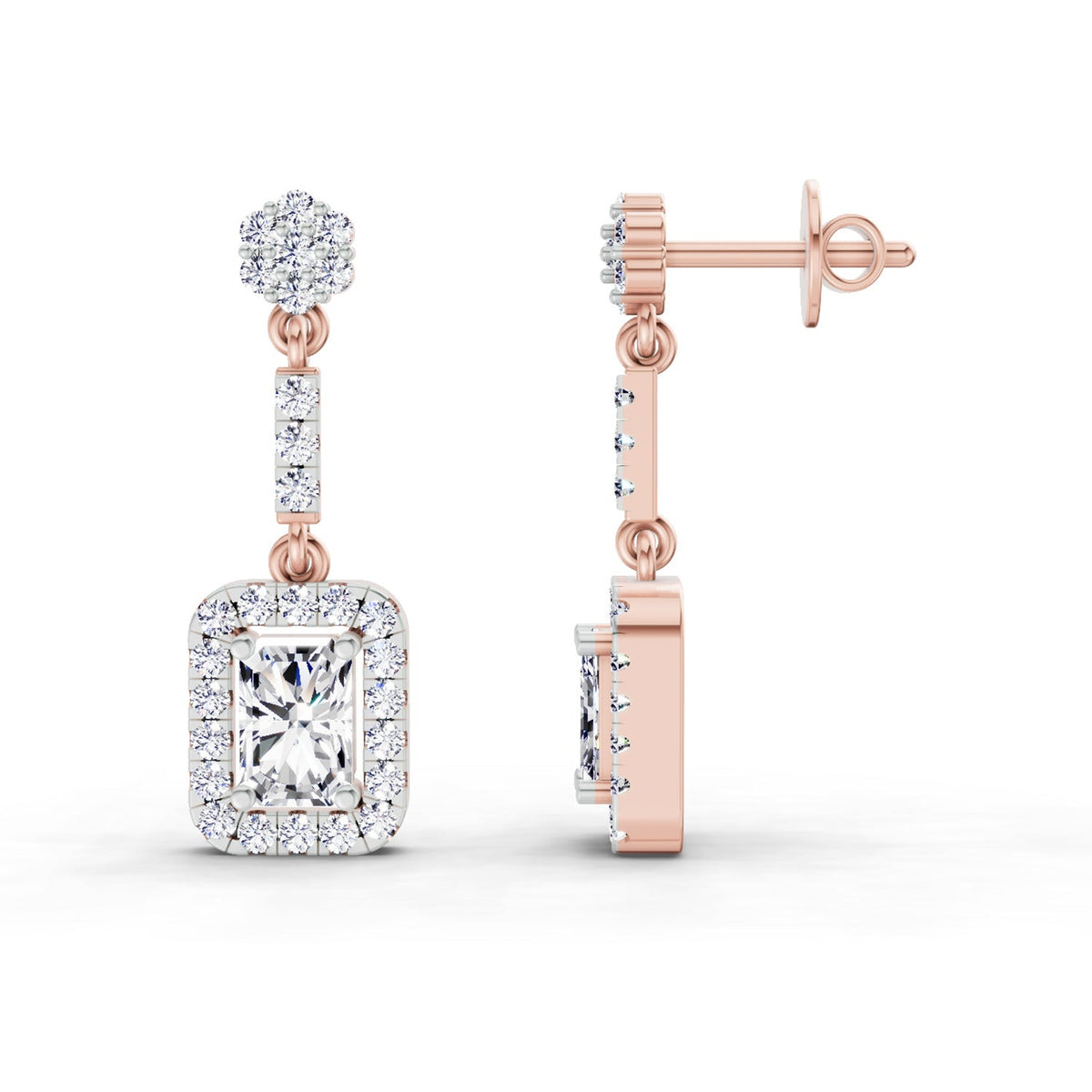 Exquisite Emerald-Cut Diamond Dangle Earrings
