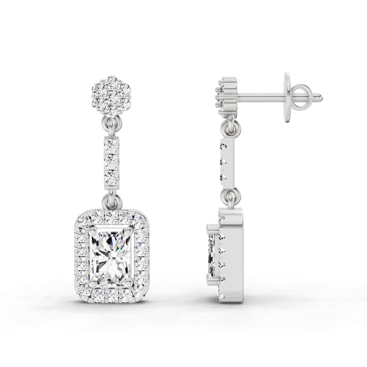 Exquisite Emerald-Cut Diamond Dangle Earrings
