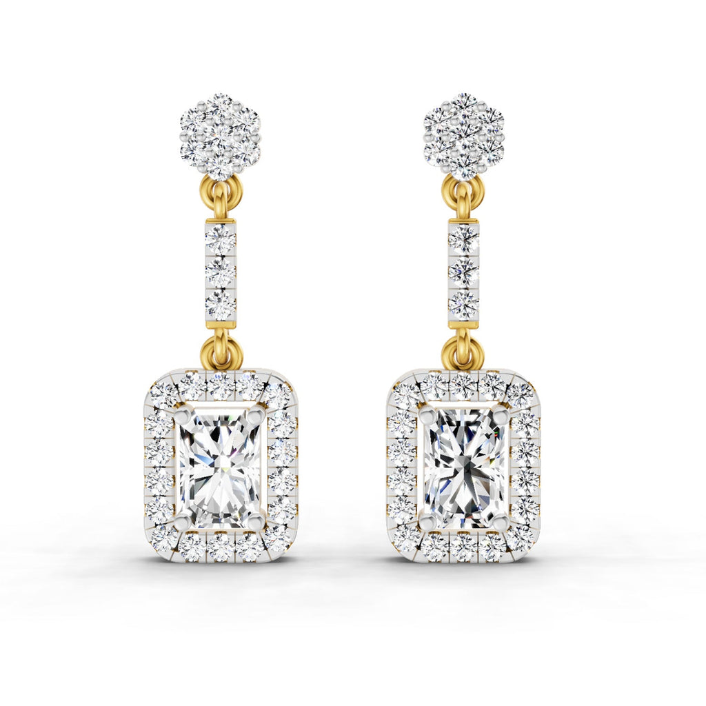 1.81 Carat Emerald Shape Dangle Diamond Earrings 14K