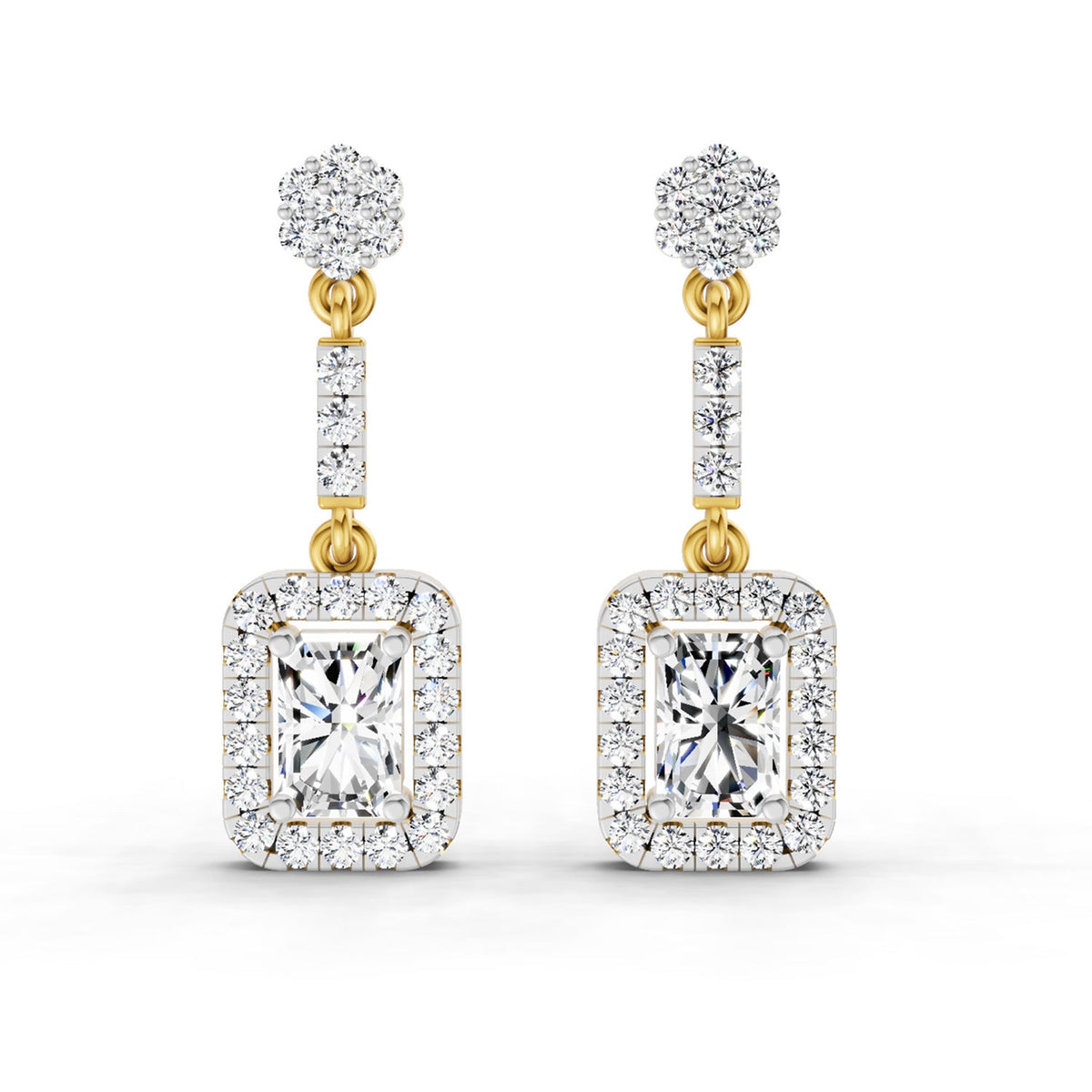 1.81 Carat Emerald Shape Dangle Diamond Earrings 14K