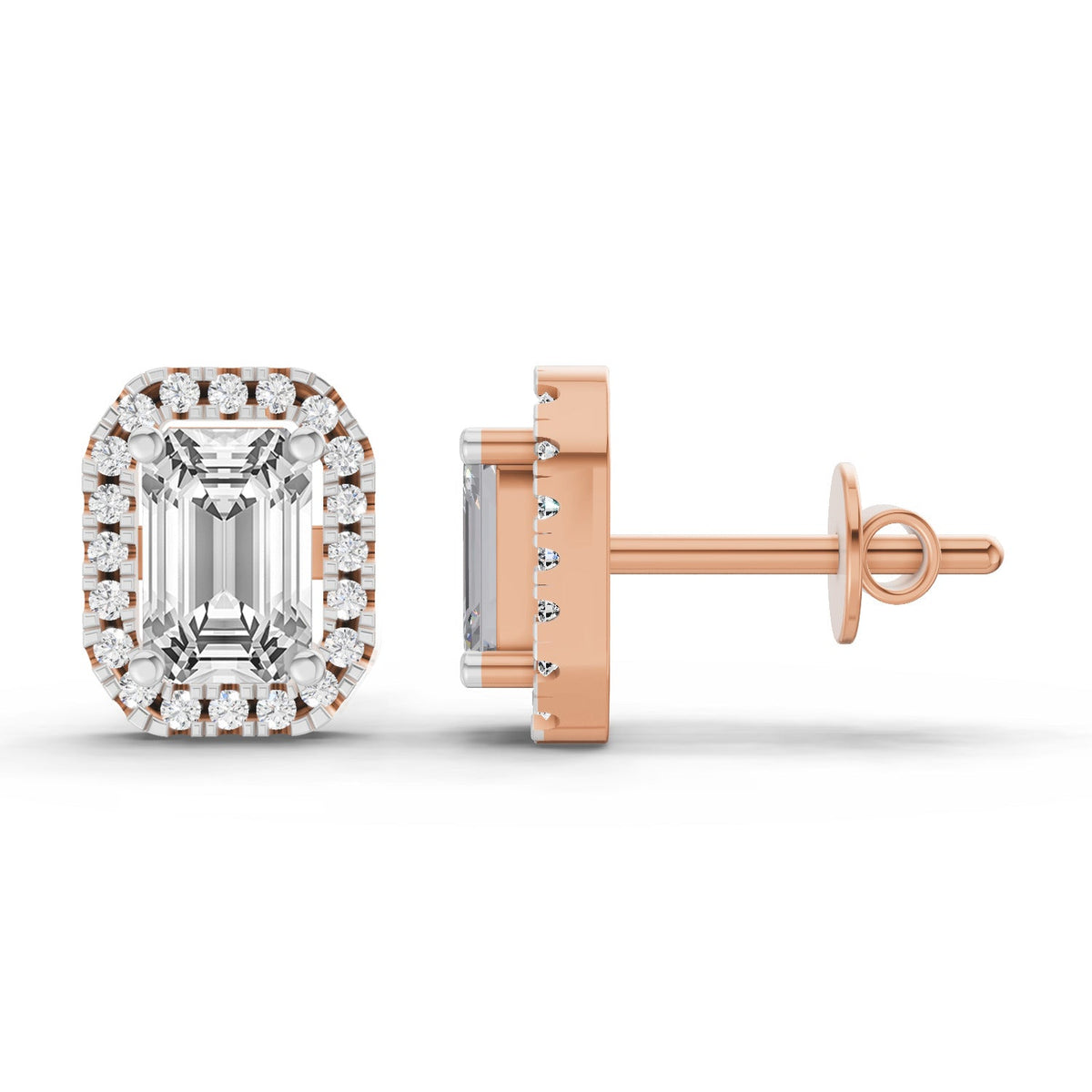 Dazzling Emerald-Cut Halo Diamond Earrings