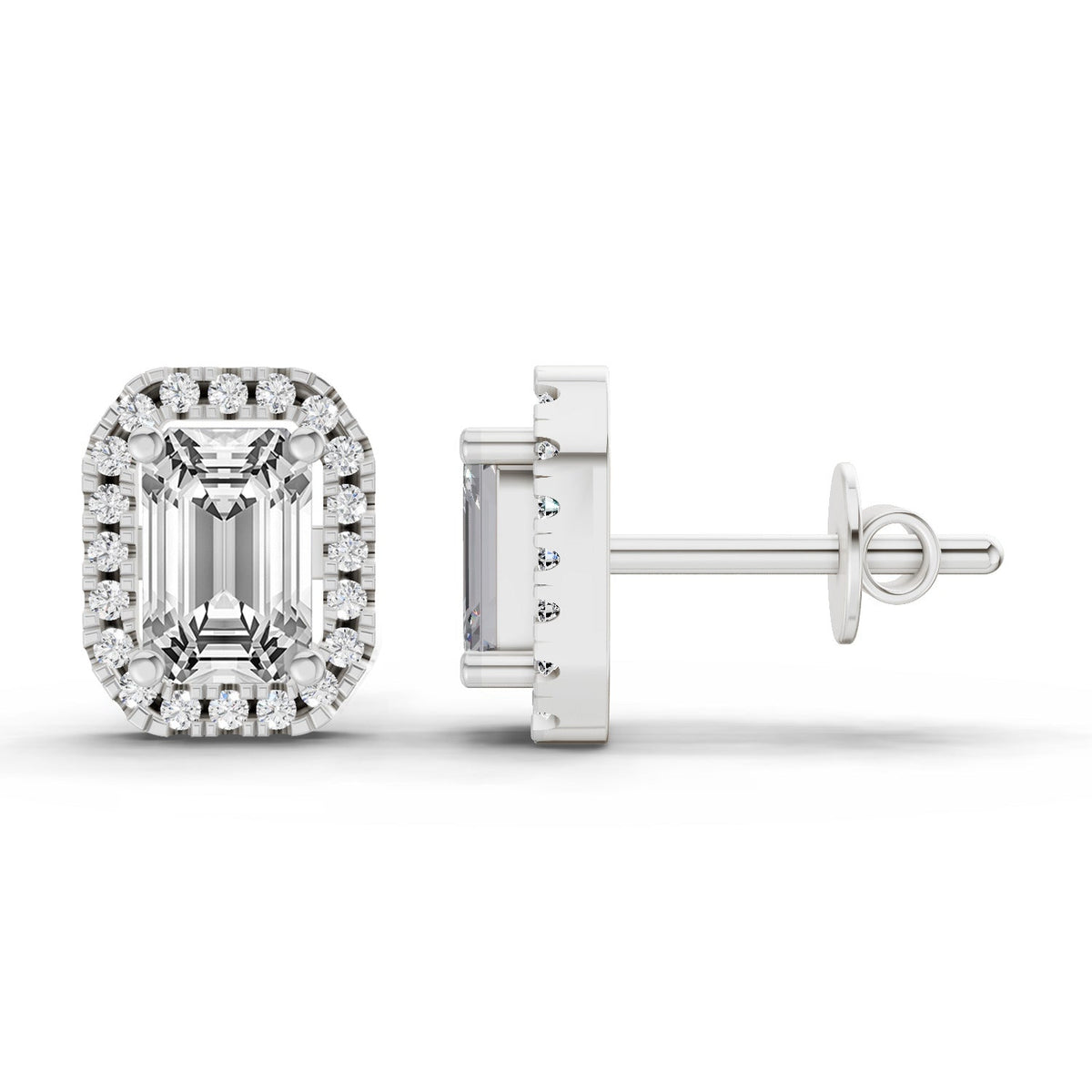 Dazzling Emerald-Cut Halo Diamond Earrings