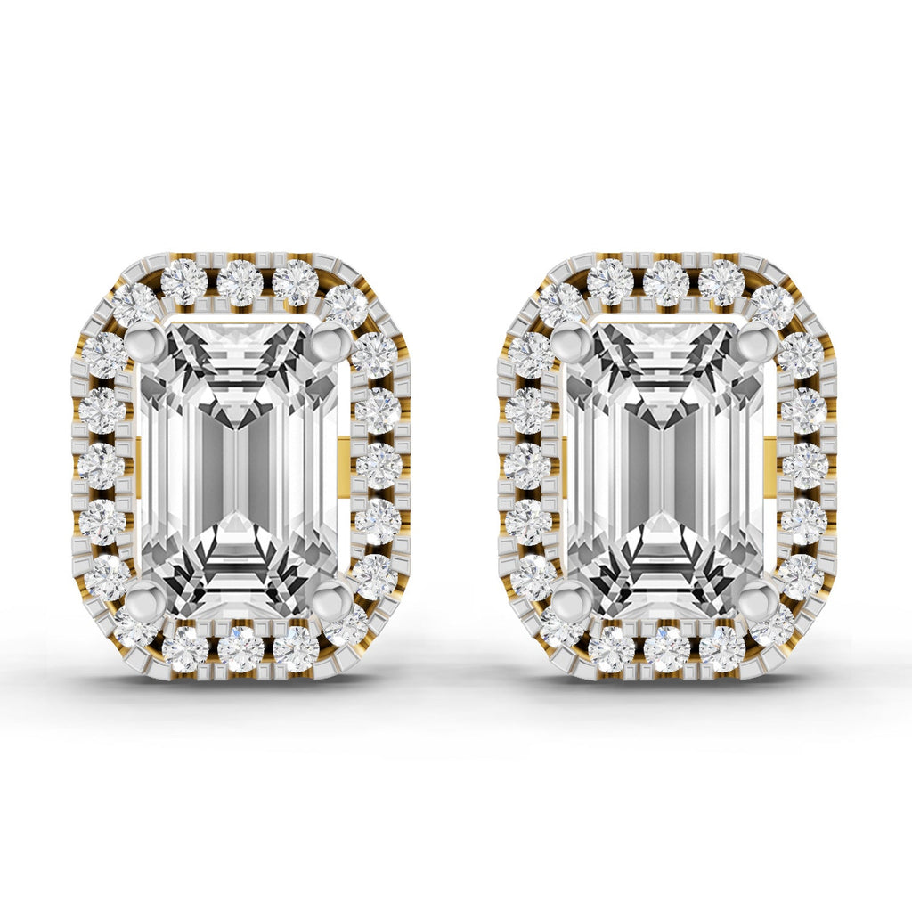 1.14 Carat Emerald Shape Halo Diamond Earrings 14K