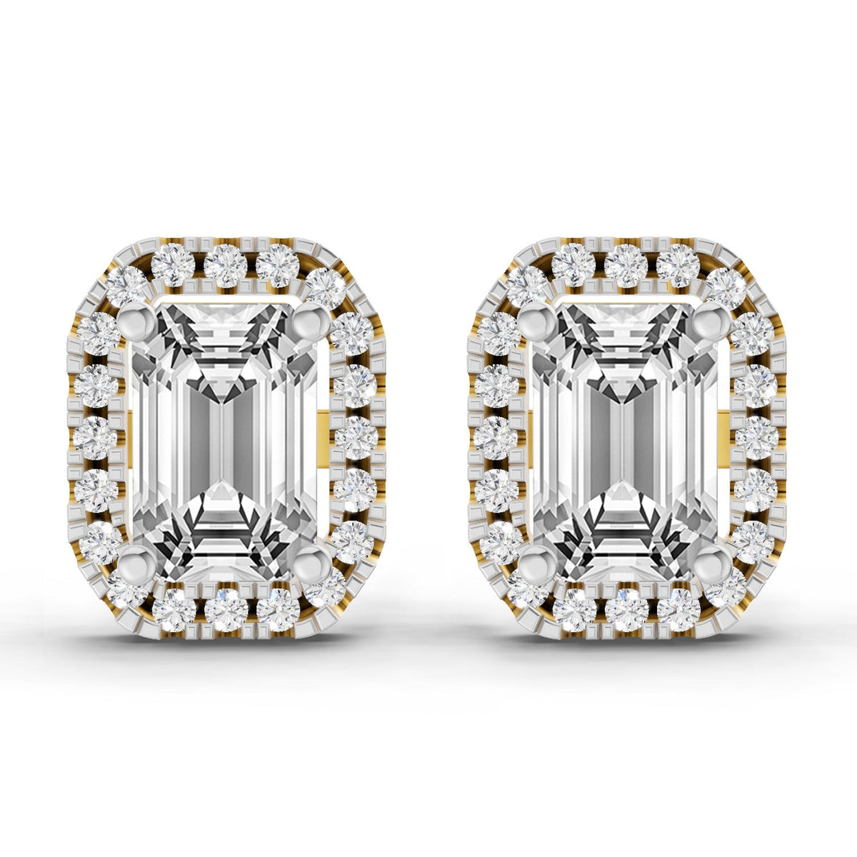 1.14 Carat Emerald Shape Halo Diamond Earrings 14K